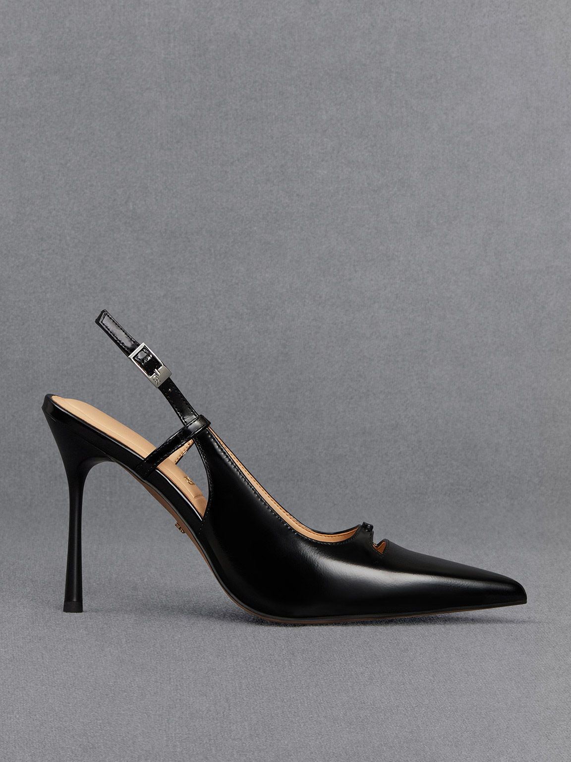Charles & Keith Leather Pointed-toe Slingback Pumps In Black Box