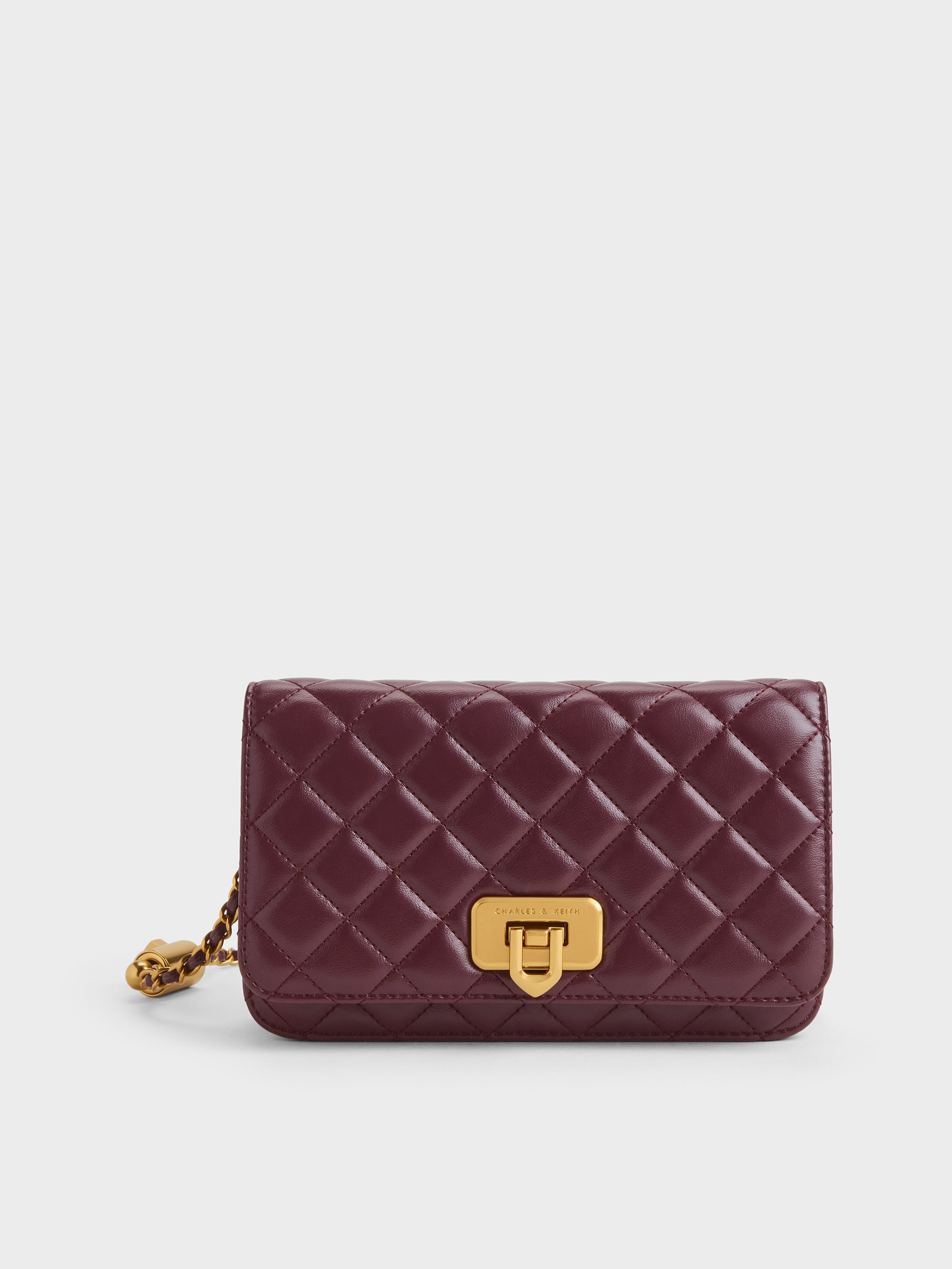 Cressida Quilted Push-Lock Clutch - Wineberry Red - CHARLES & KEITH US