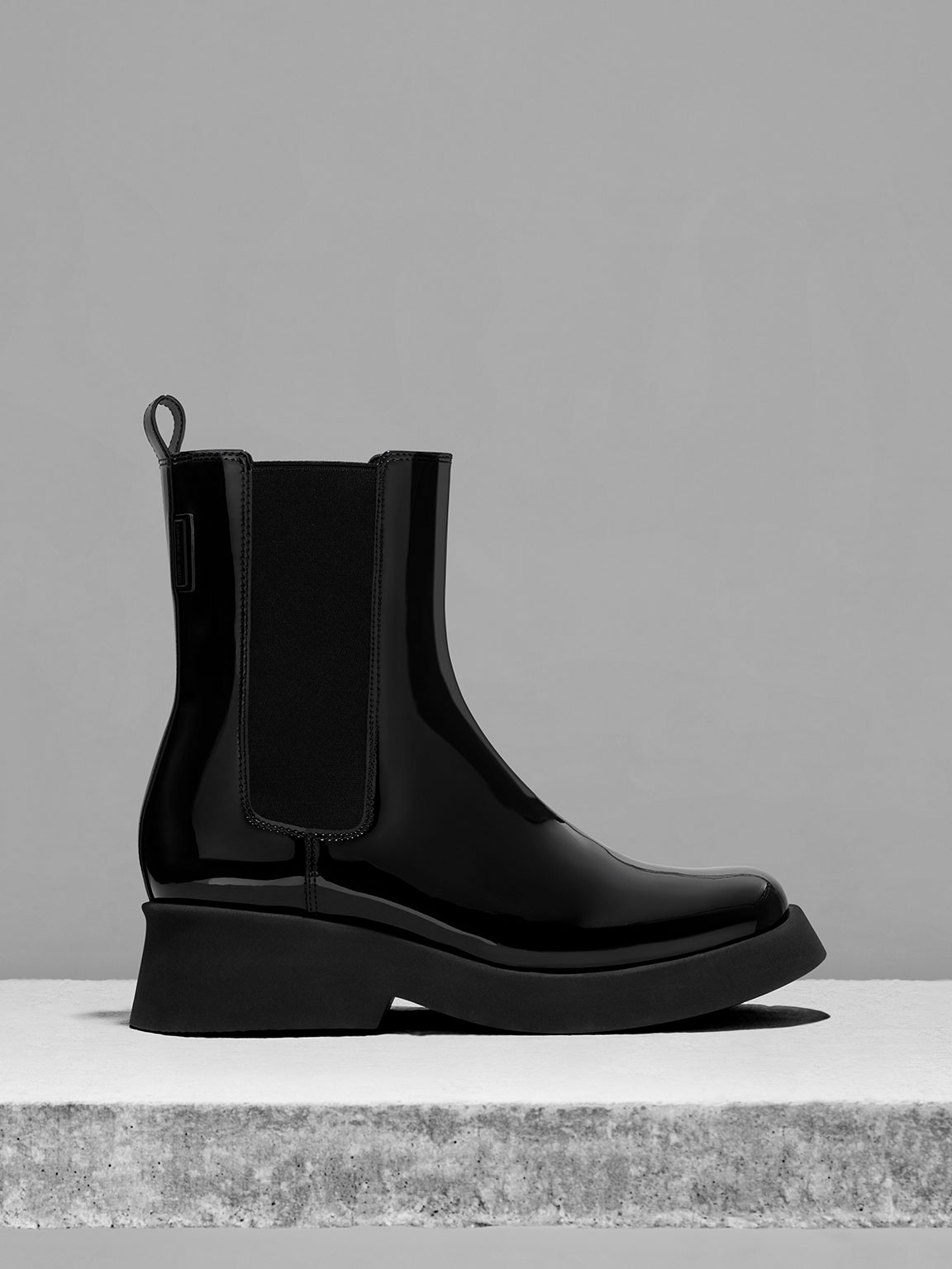 Charles & Keith Giselle Patent Chelsea Boots In Black Patent