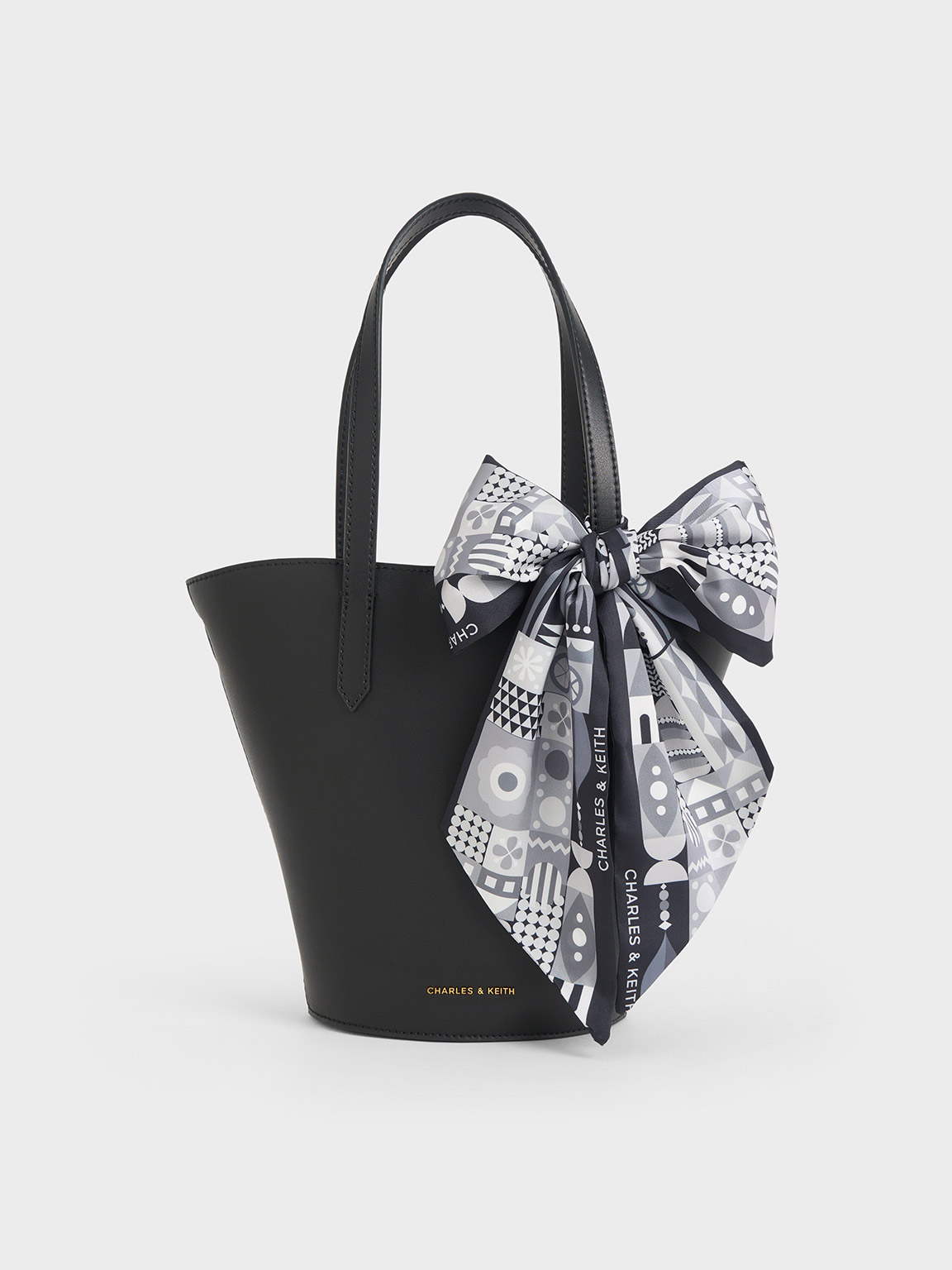 Shop Charles & Keith Sianna Scarf-print Tote Bag In Black