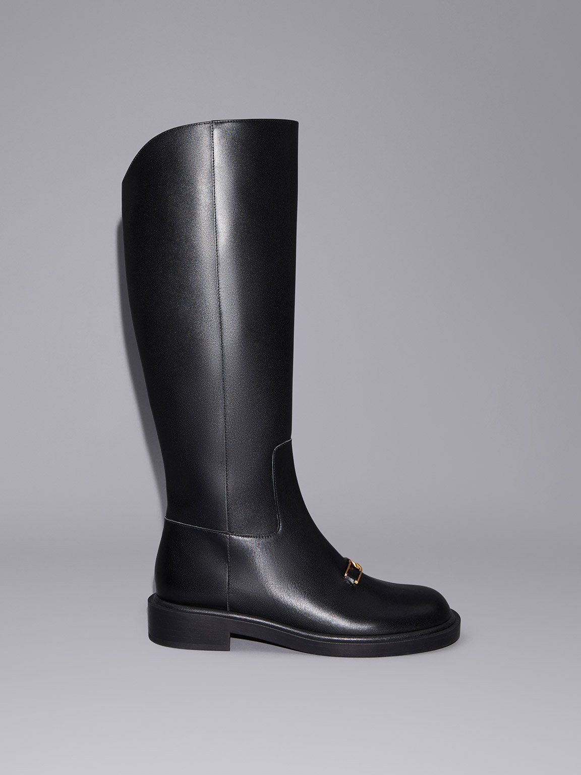 Charles & Keith Gabine Leather Knee-high Boots In Black