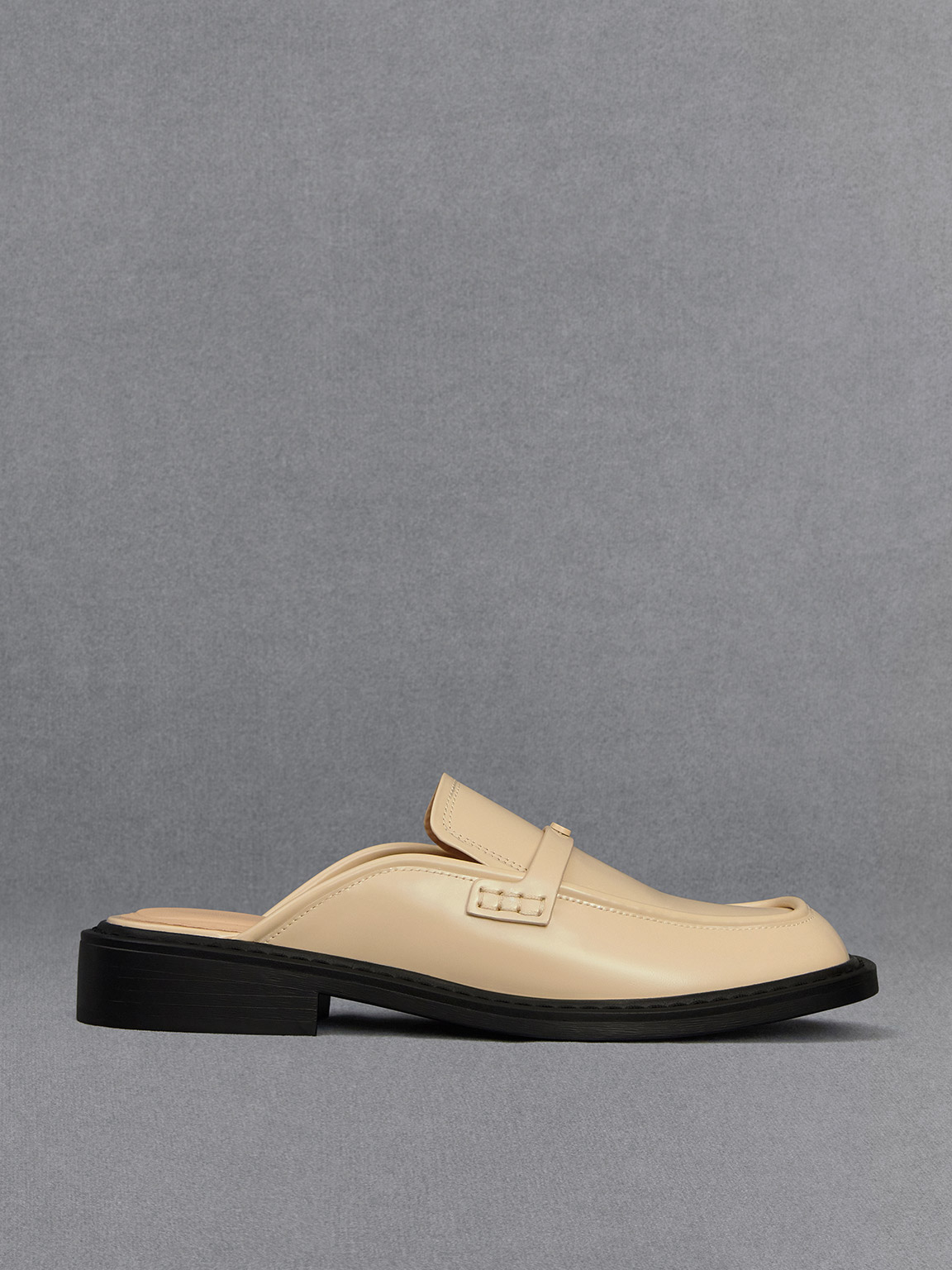 Shop Charles & Keith - Tahlia Leather Loafer Mules In Beige