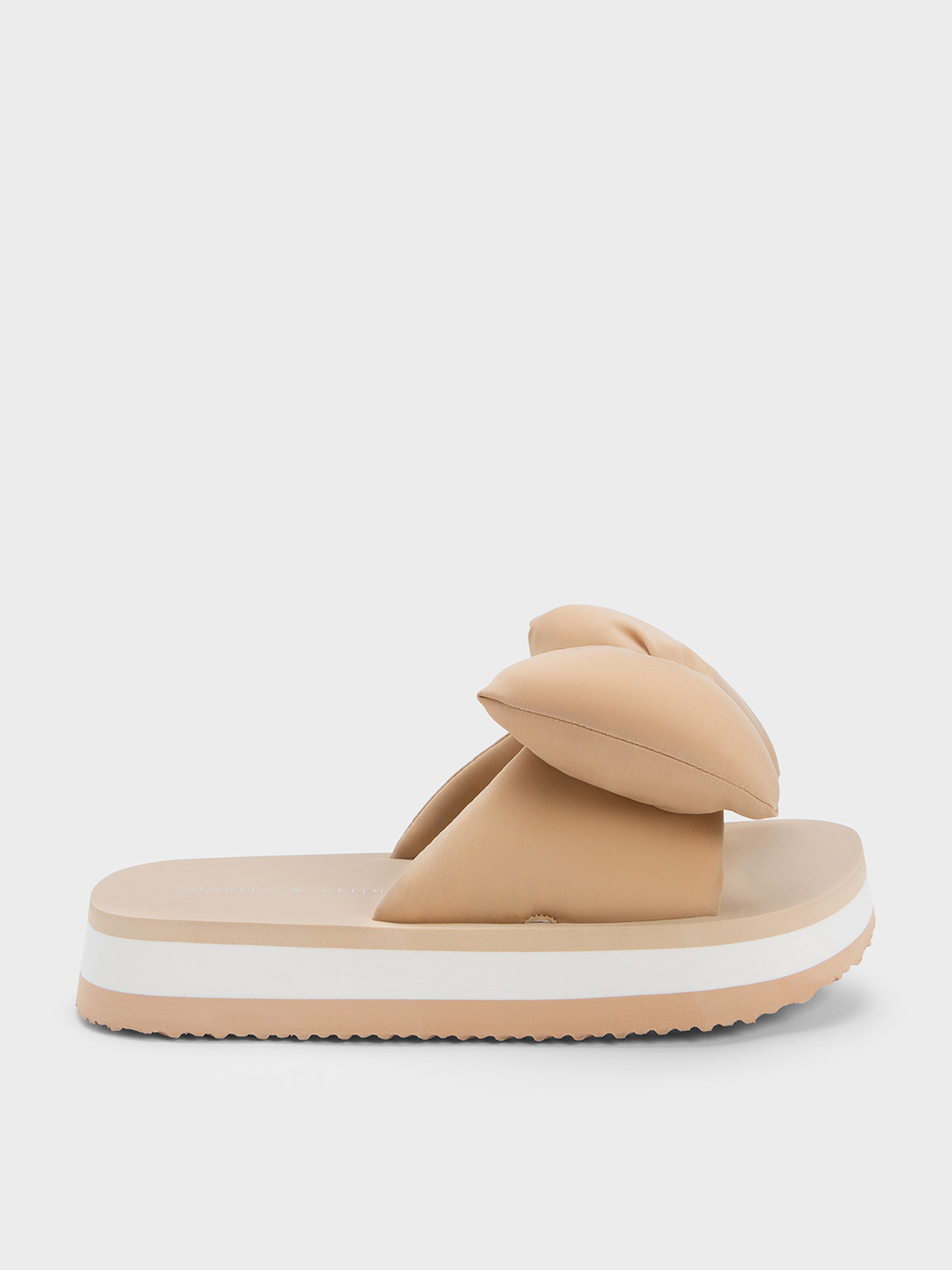 Charles & Keith Puffy Bow Slides In Nude