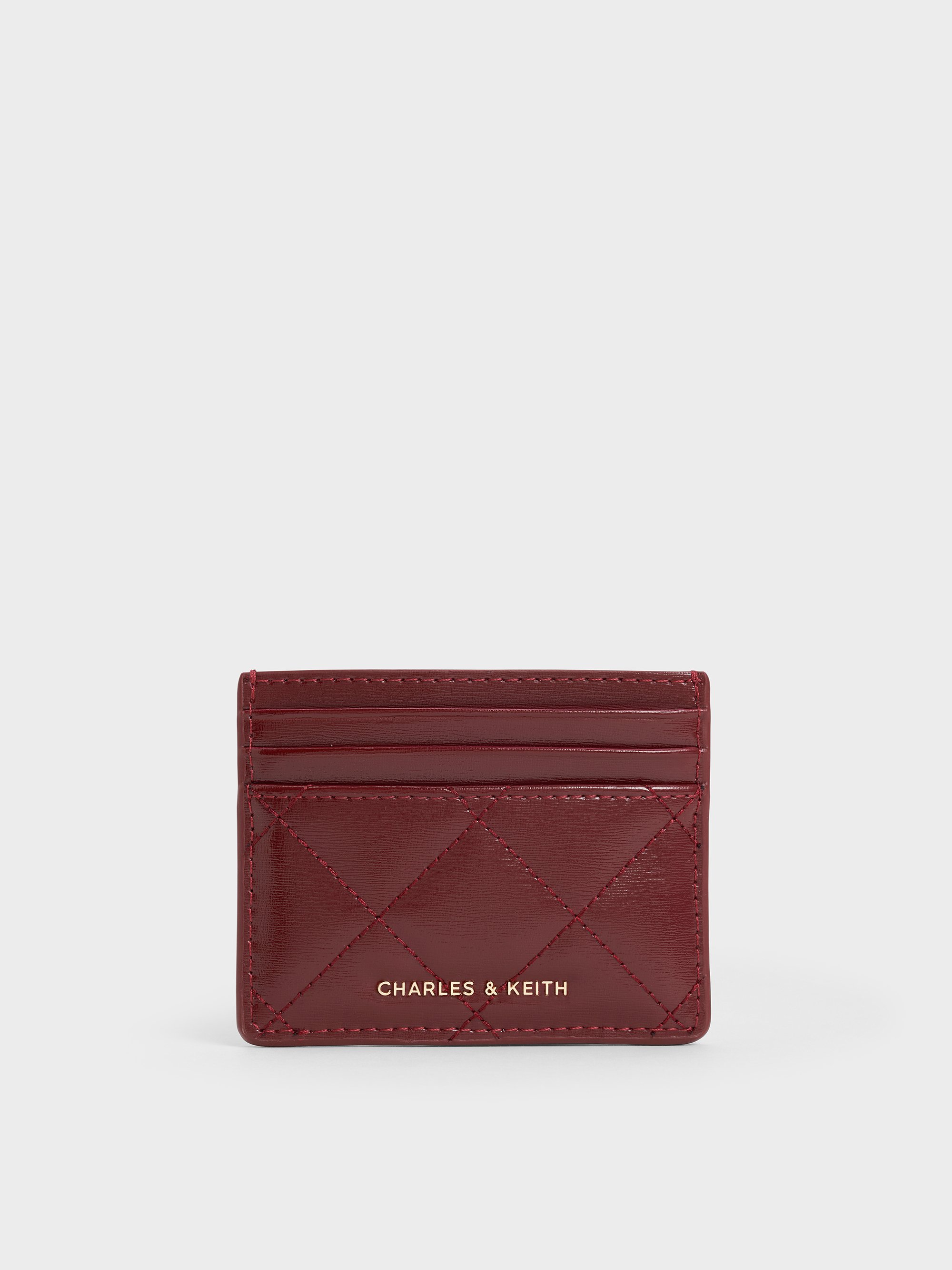 Charles & Keith - Janie Quilted Card Holder In Burgundy