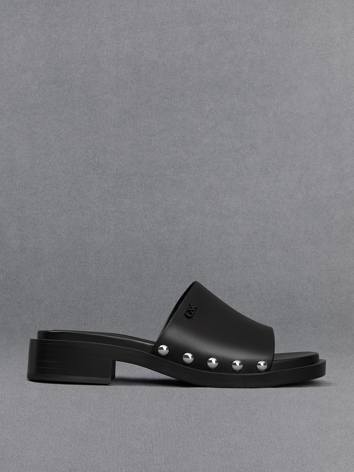Charles & Keith Leather Studded Sandals In Black