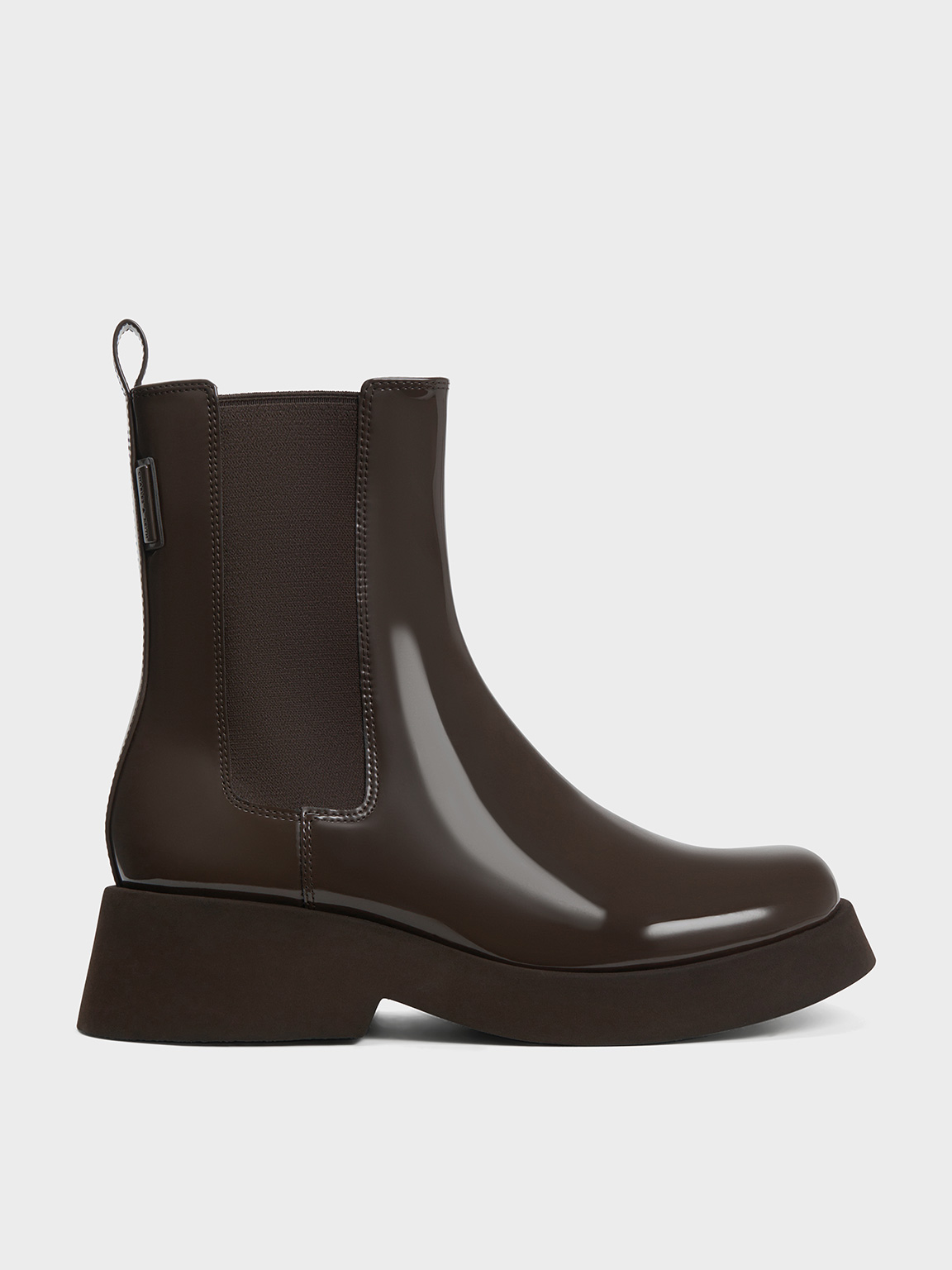 Charles & Keith Giselle Patent Chelsea Boots In Brown