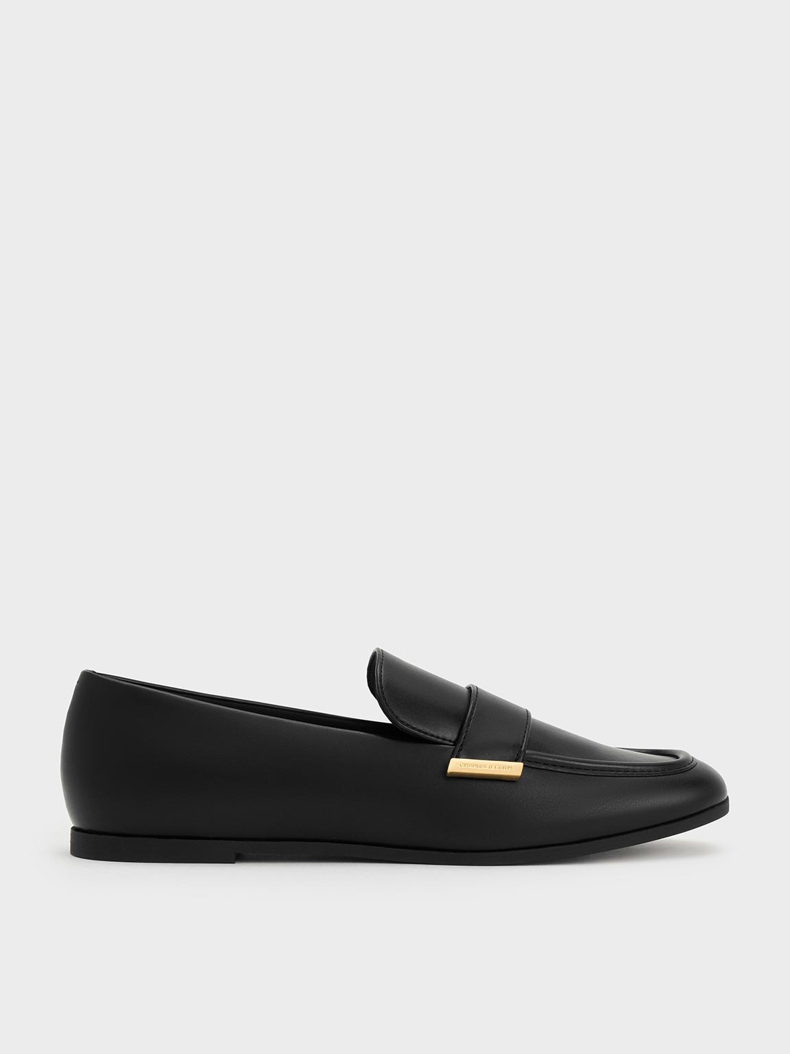 Charles & Keith - Almond-toe Flat Loafers In Black