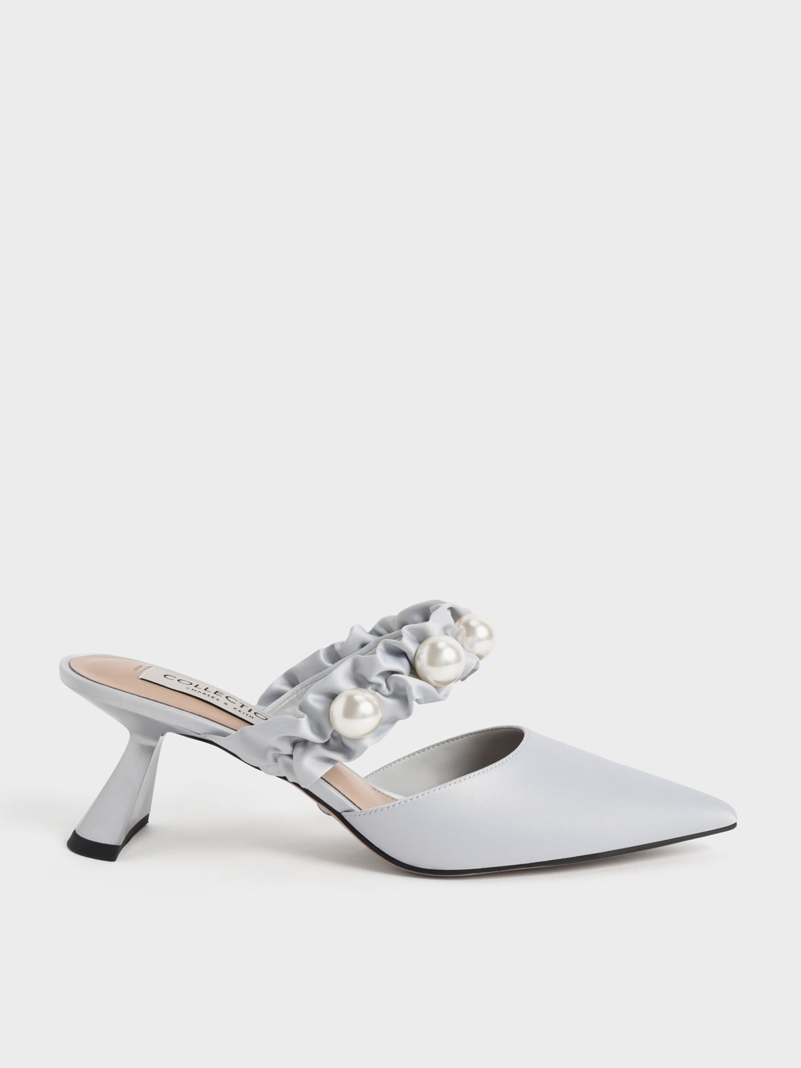 Silver Blythe Bead Embellished Satin Pumps | CHARLES & KEITH