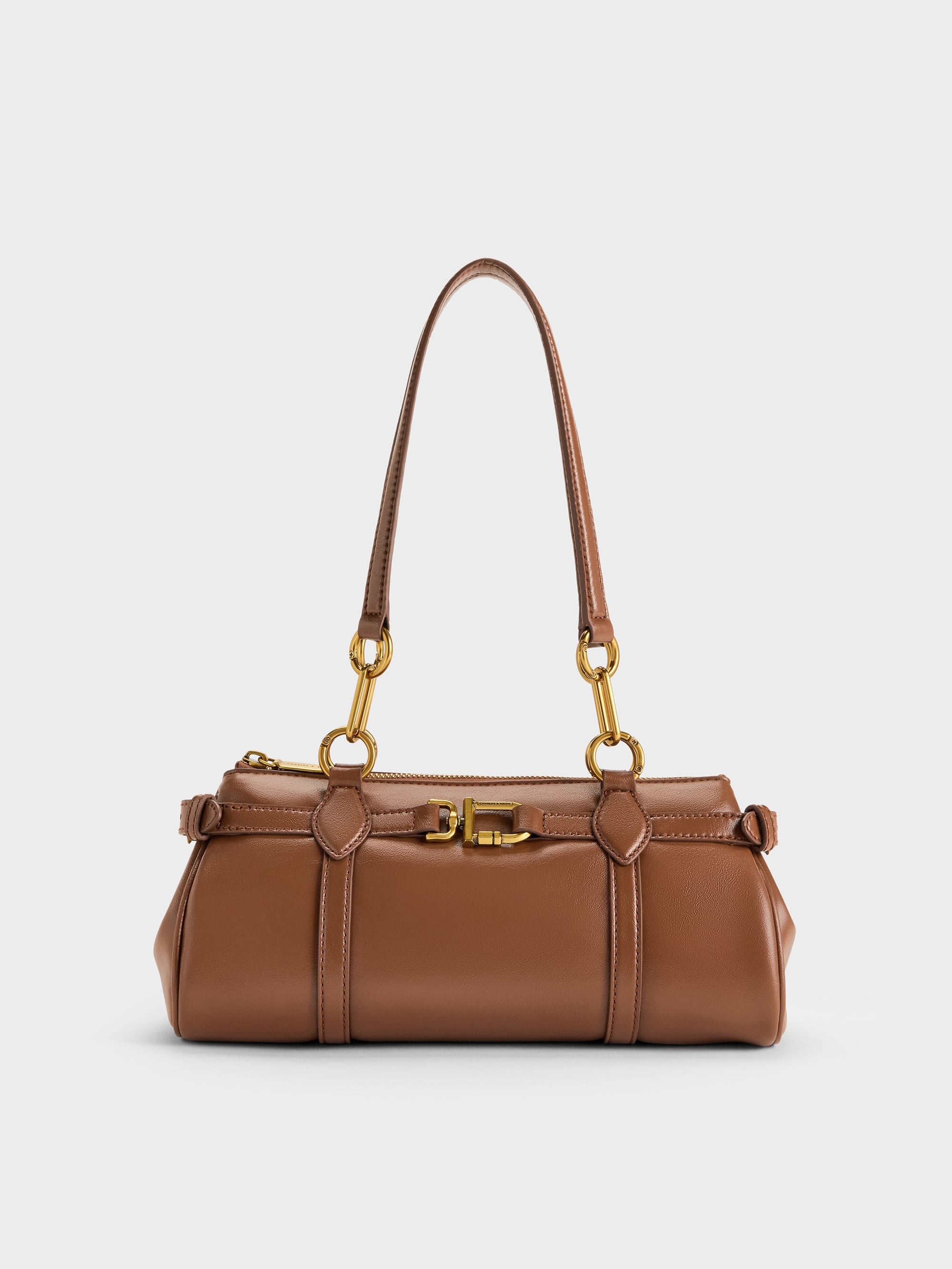 Gwynne Metallic-Accent Elongated Shoulder Bag - Chocolate