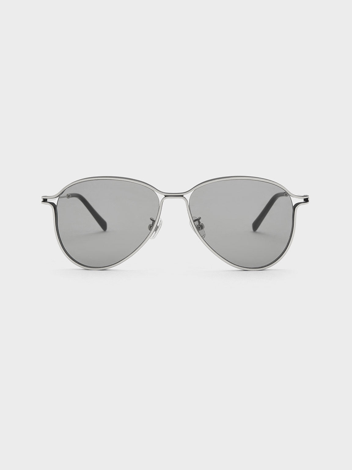 Charles & Keith Metallic Accent Aviator Sunglasses In Gray