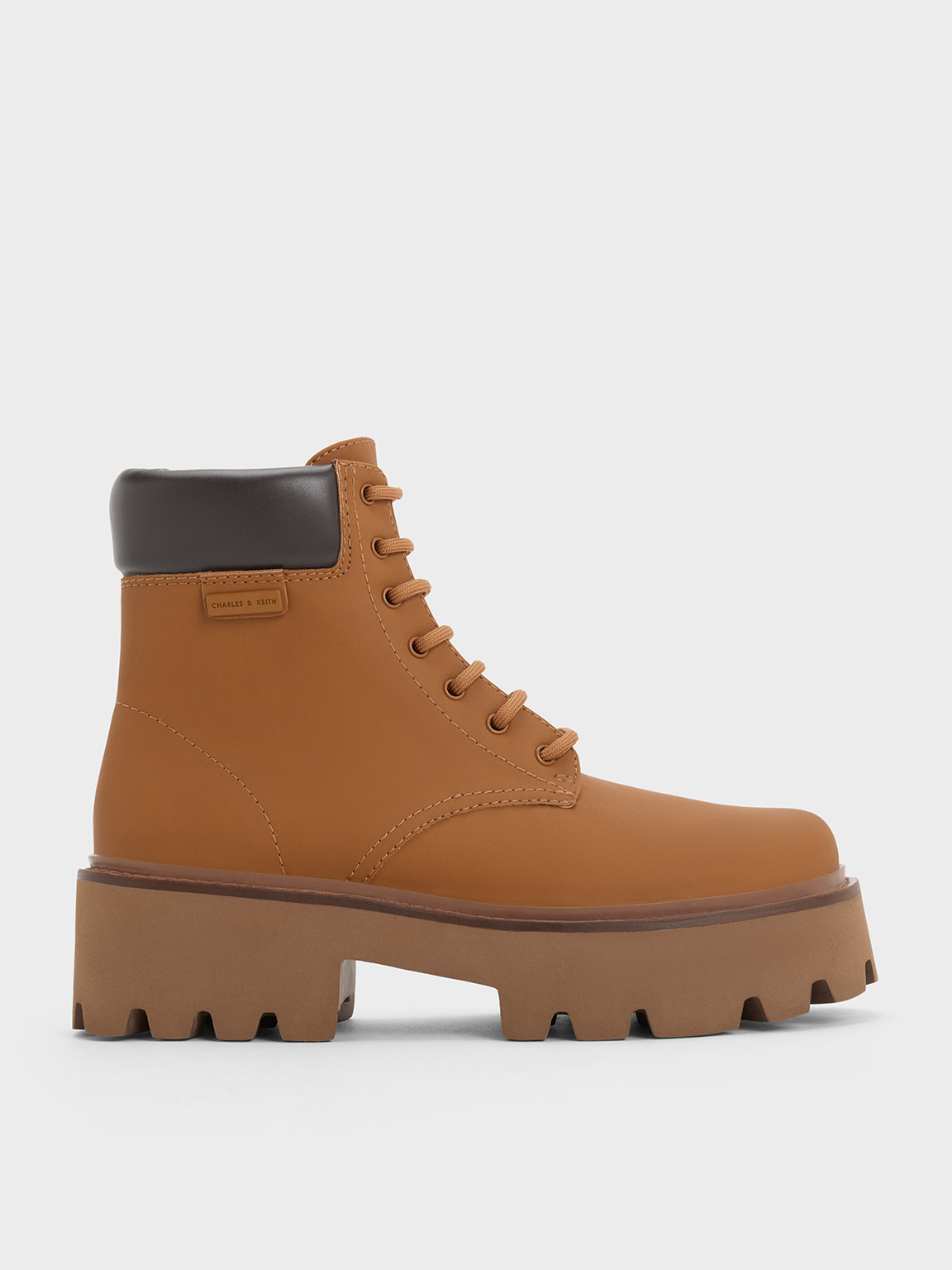 Charles & Keith Ripley Ridged Sole Ankle Boots In Caramel