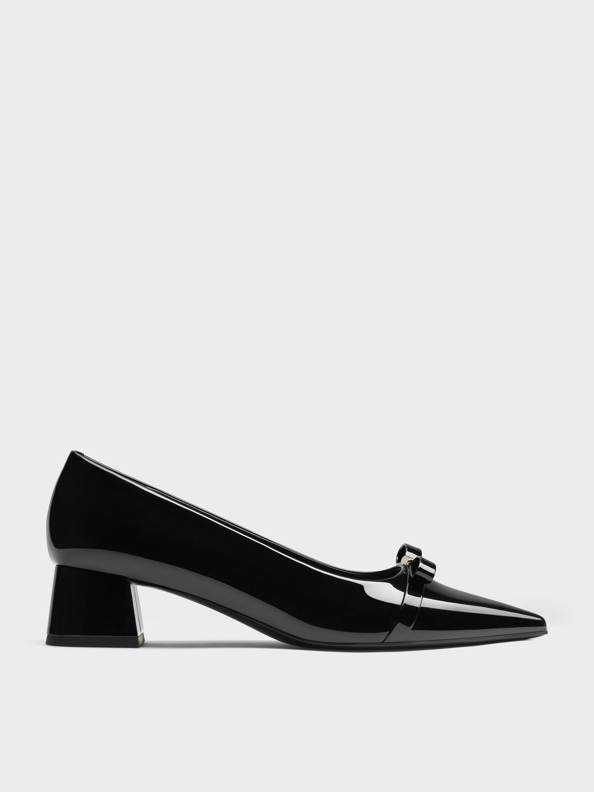 靴 TRIANGLE BASIC PUMPS Black Dorian Patent Bow Pointed-Toe Block-Heel Pumps - Black