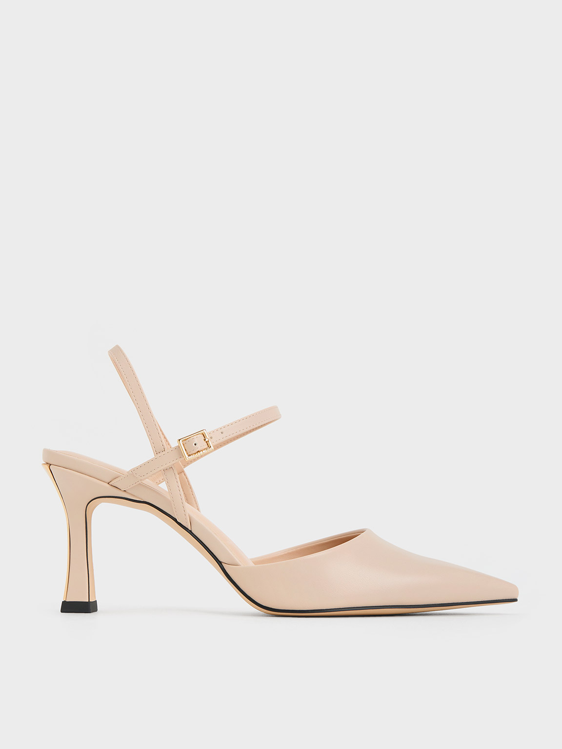 Charles & Keith Pointed-toe Flare-heel Pumps In Nude