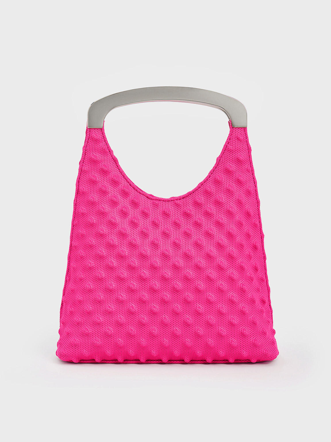 Charles & Keith Spike Textured Metallic-handle Bag In Pink