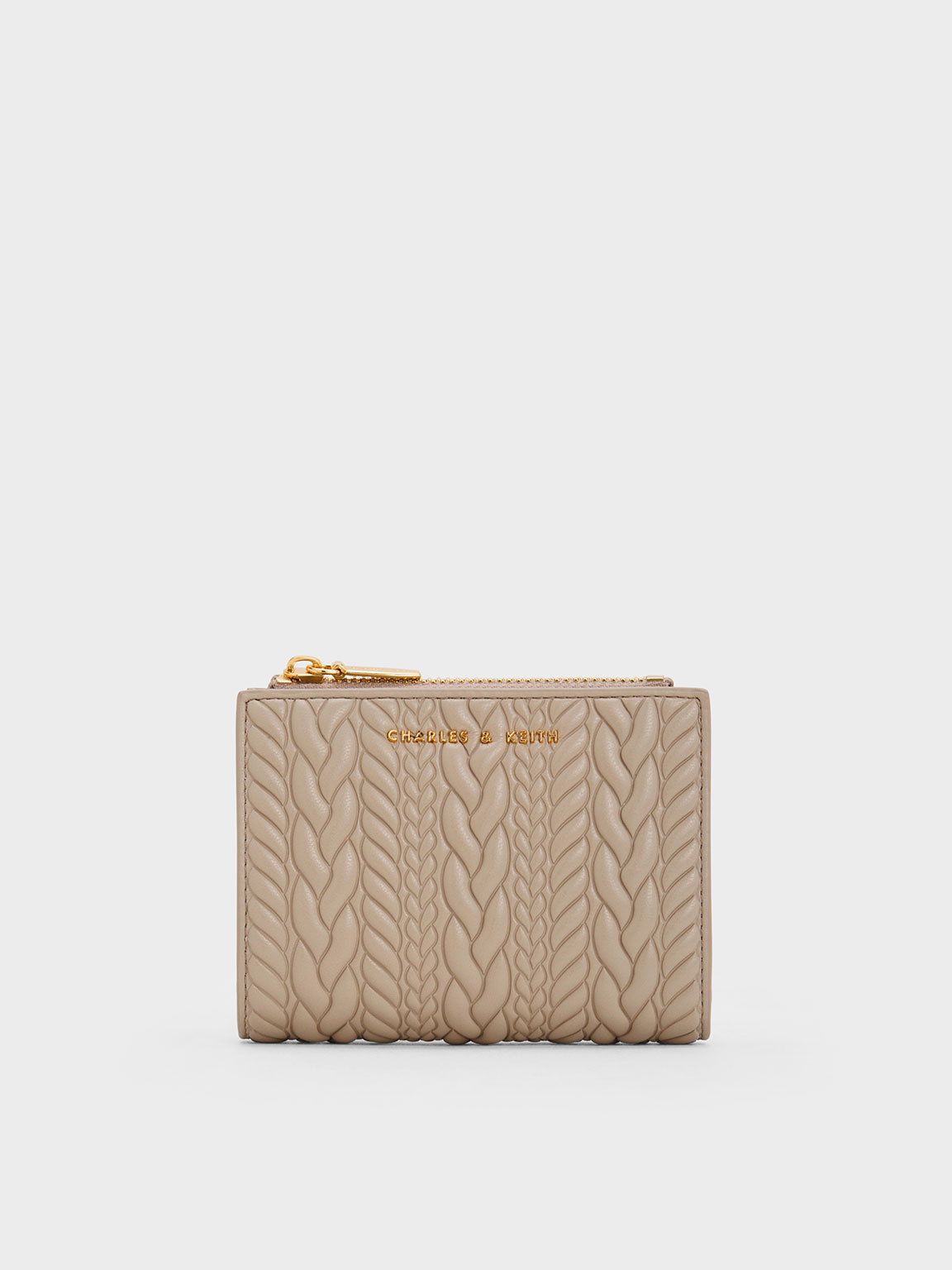 Charles & Keith Apolline Textured Top-zip Wallet In Taupe