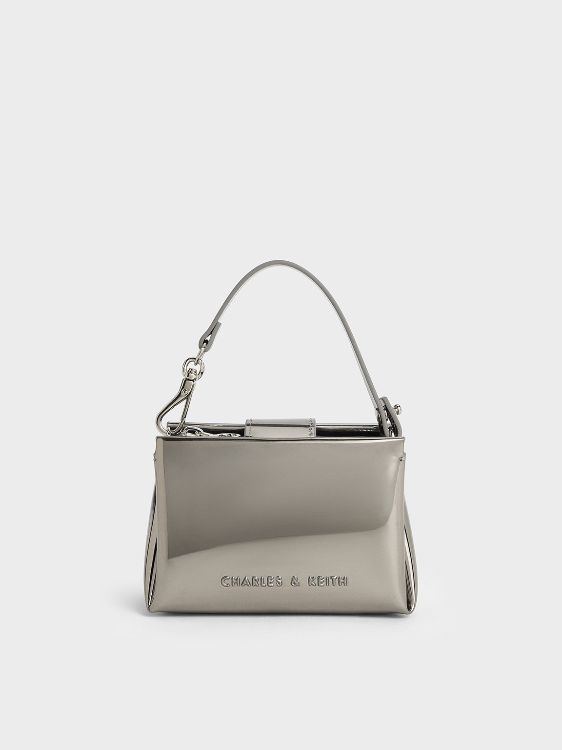 Pewter Bosie Metallic Top Handle Pouch - Pewter - CHARLES & KEITH SG
