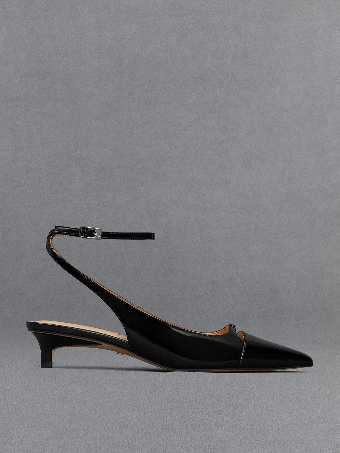 Black Box Leather Kitten-Heel Pumps | CHARLES & KEITH