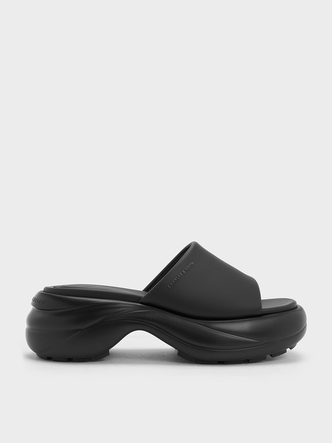 Charles & Keith Wide-strap Curved Platform Sports Sandals In Black