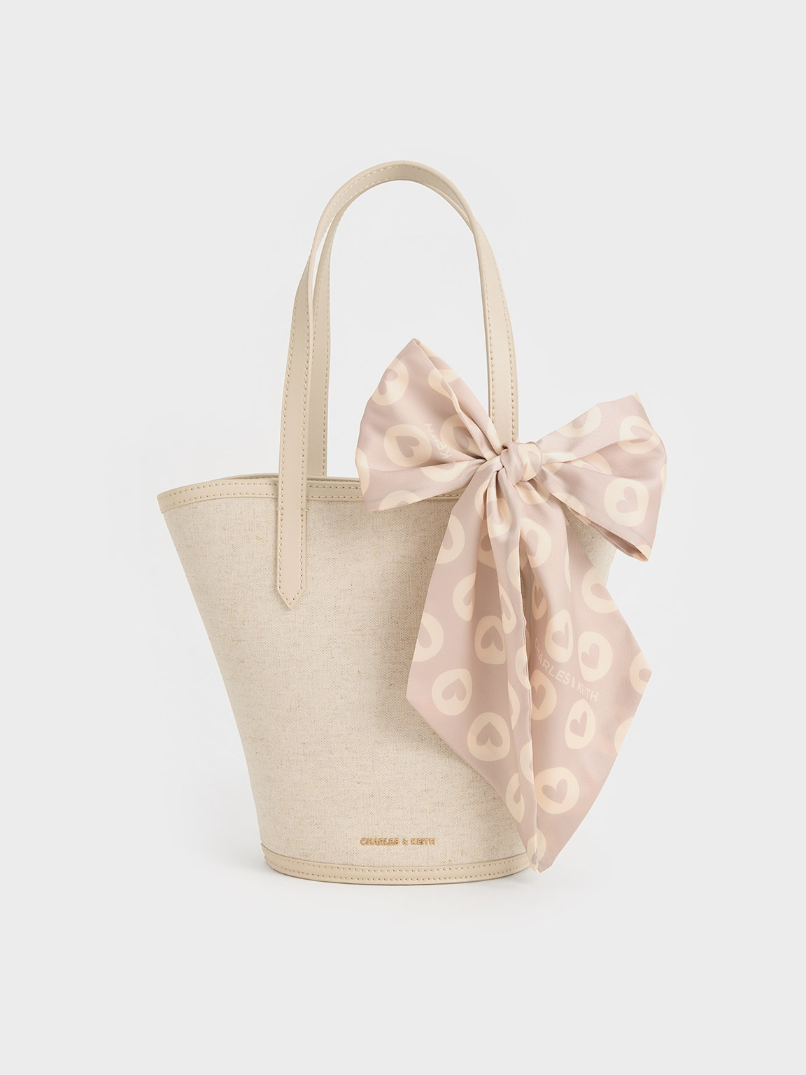 Shop Charles & Keith Sianna Linen Scarf-print Tote Bag In Beige