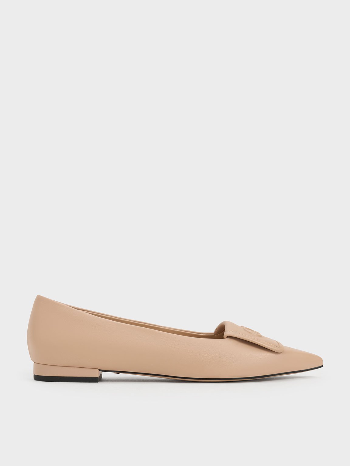 Nude Leather Pointed-Toe Flats - CHARLES & KEITH TW