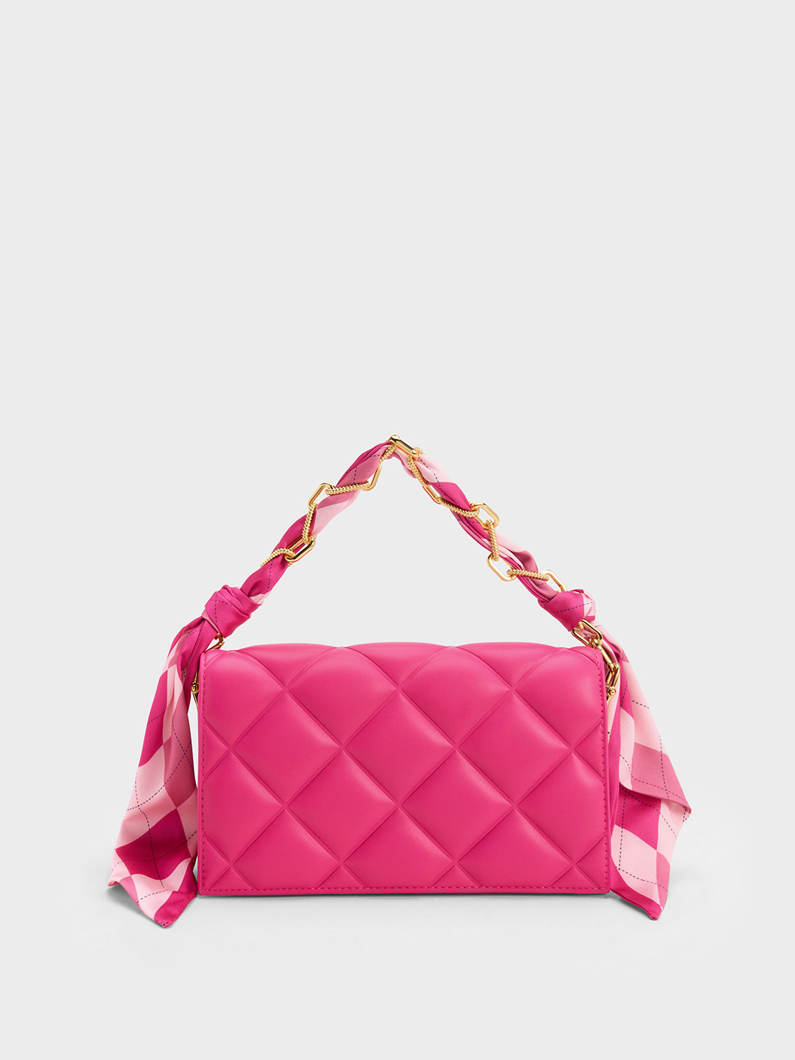 Charles & Keith - Women's Alcott Scarf Handle Quilted Clutch, Fuchsia, S