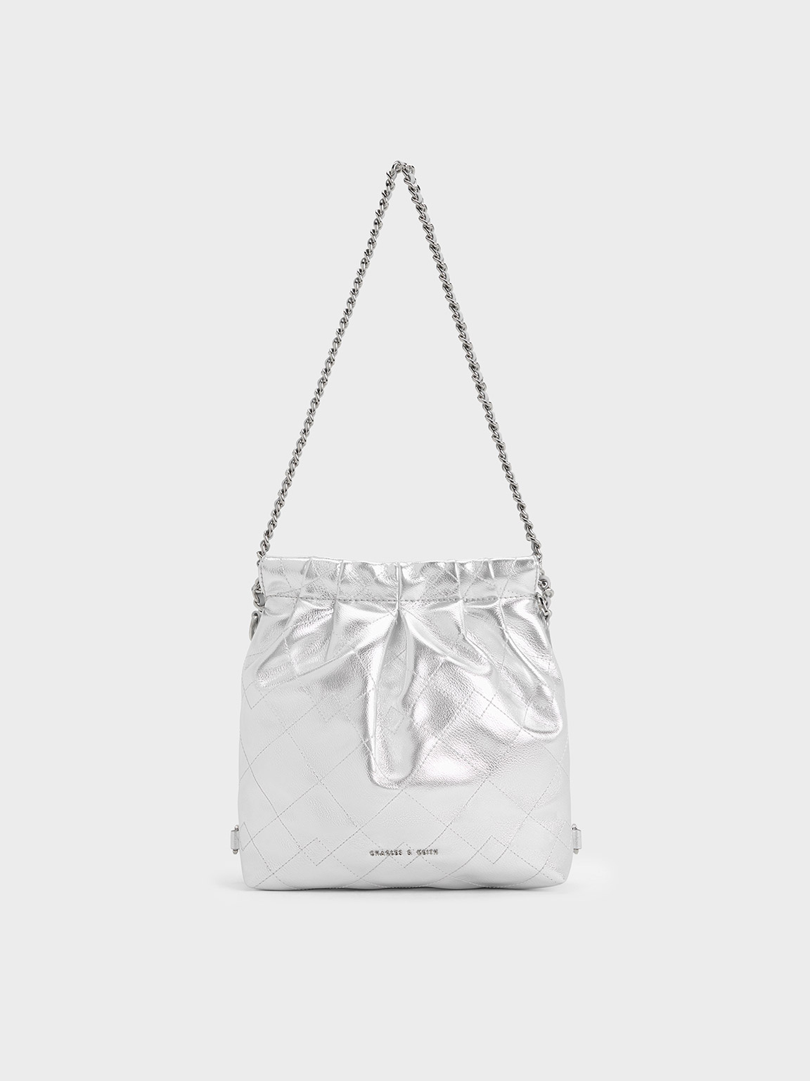 Charles & Keith Duo Metallic Chain-handle Two-way Backpack In Silver