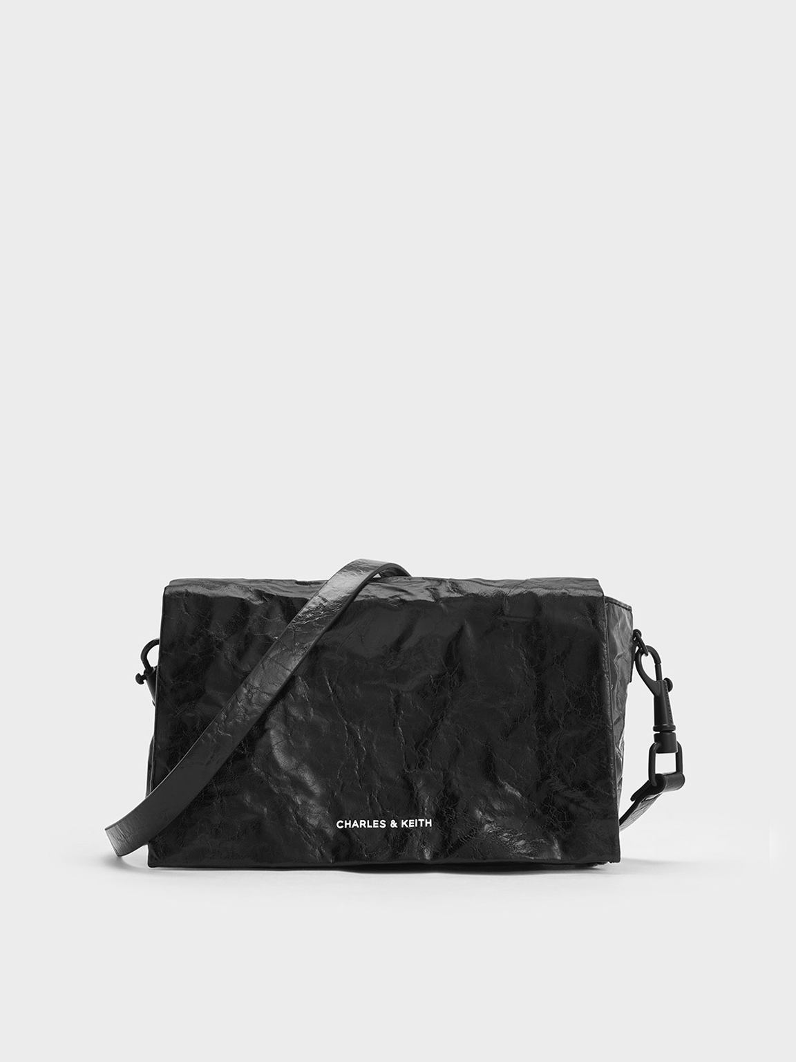 Charles & Keith Matina Crinkle-effect Crossbody Bag In Black