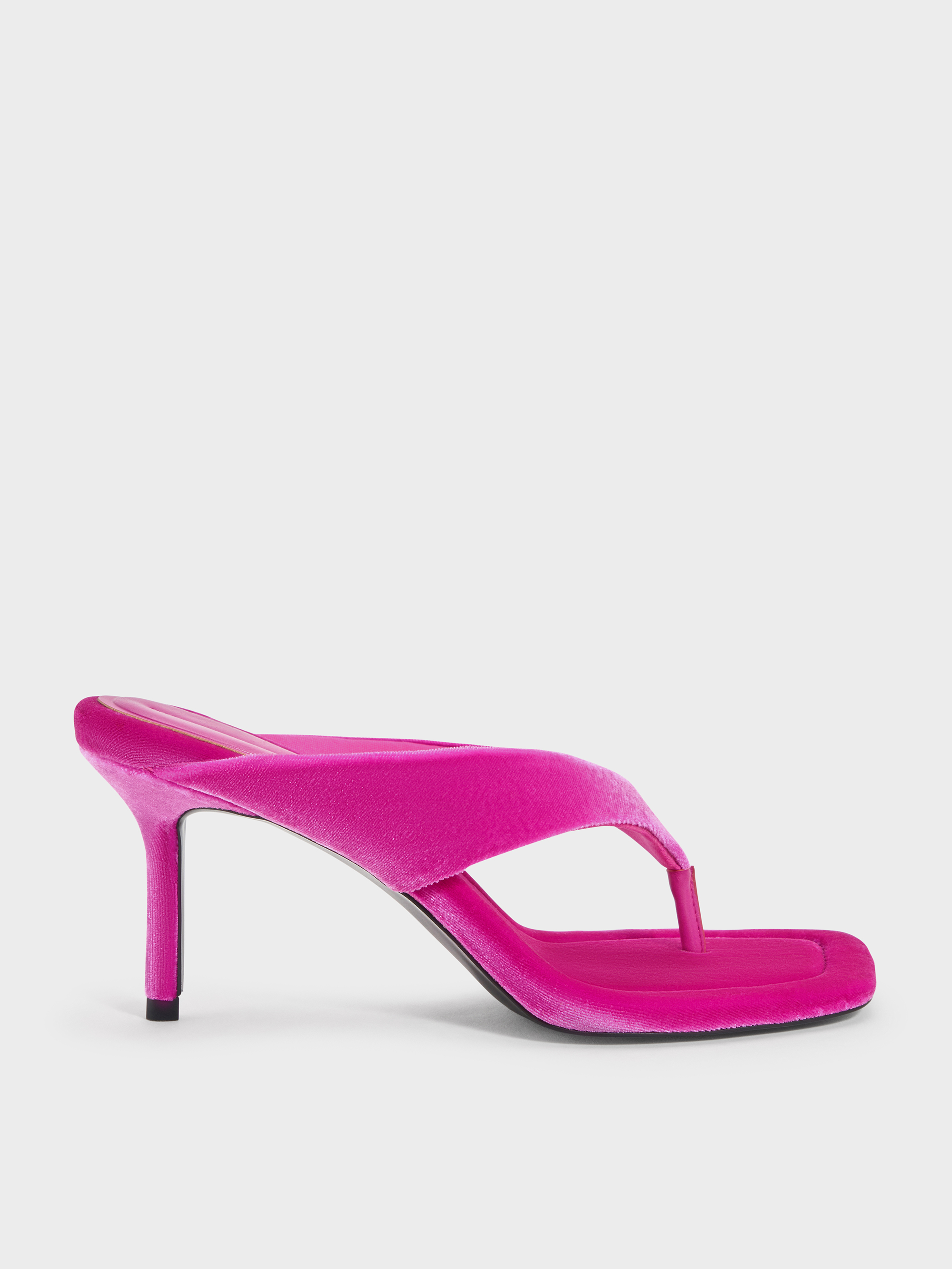 CHARLES & KEITH - Velvet V-Strap Thong Heeled Sandals