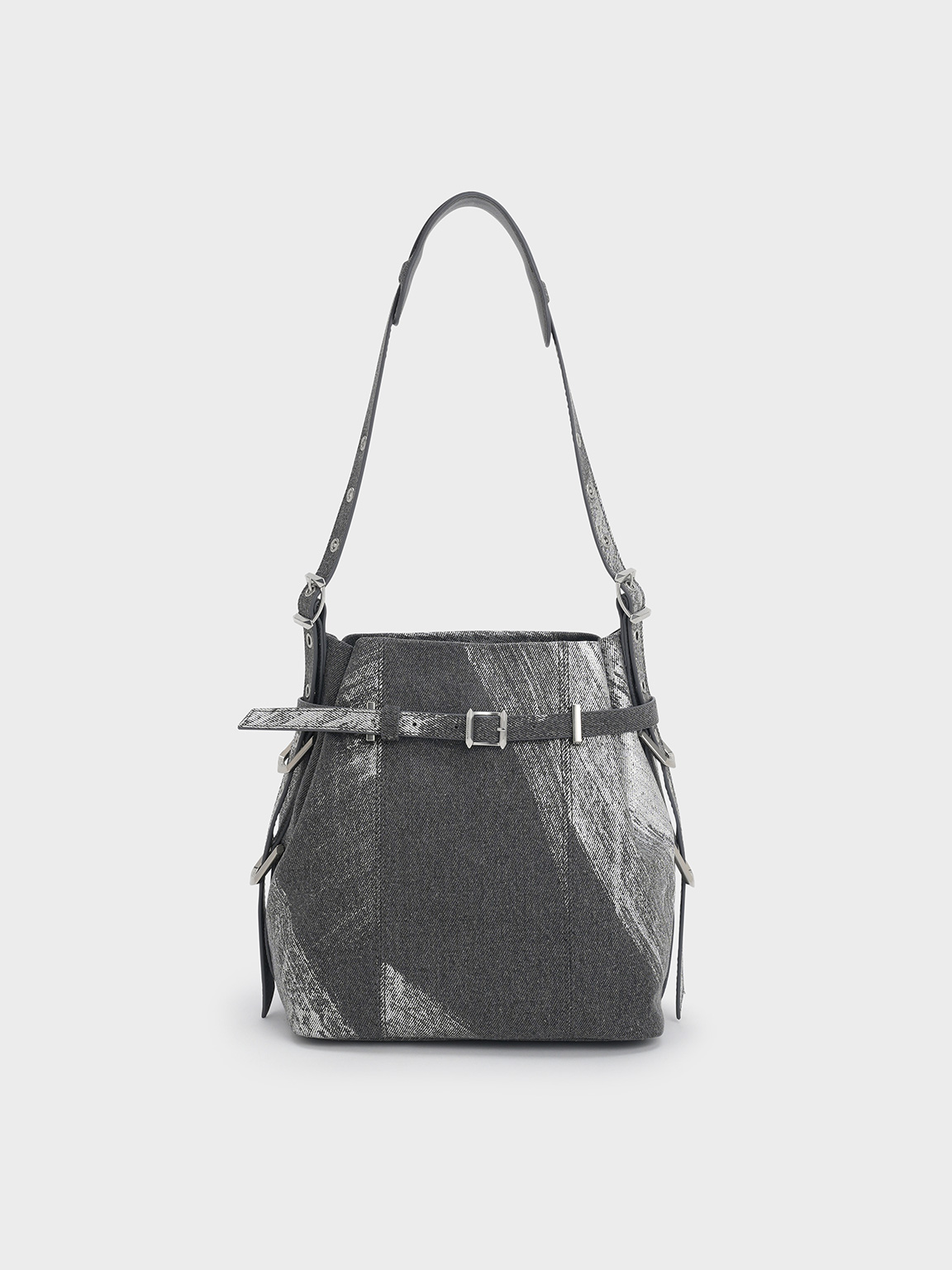Charles & Keith - Bryna Brushed Denim Belted Bucket Bag