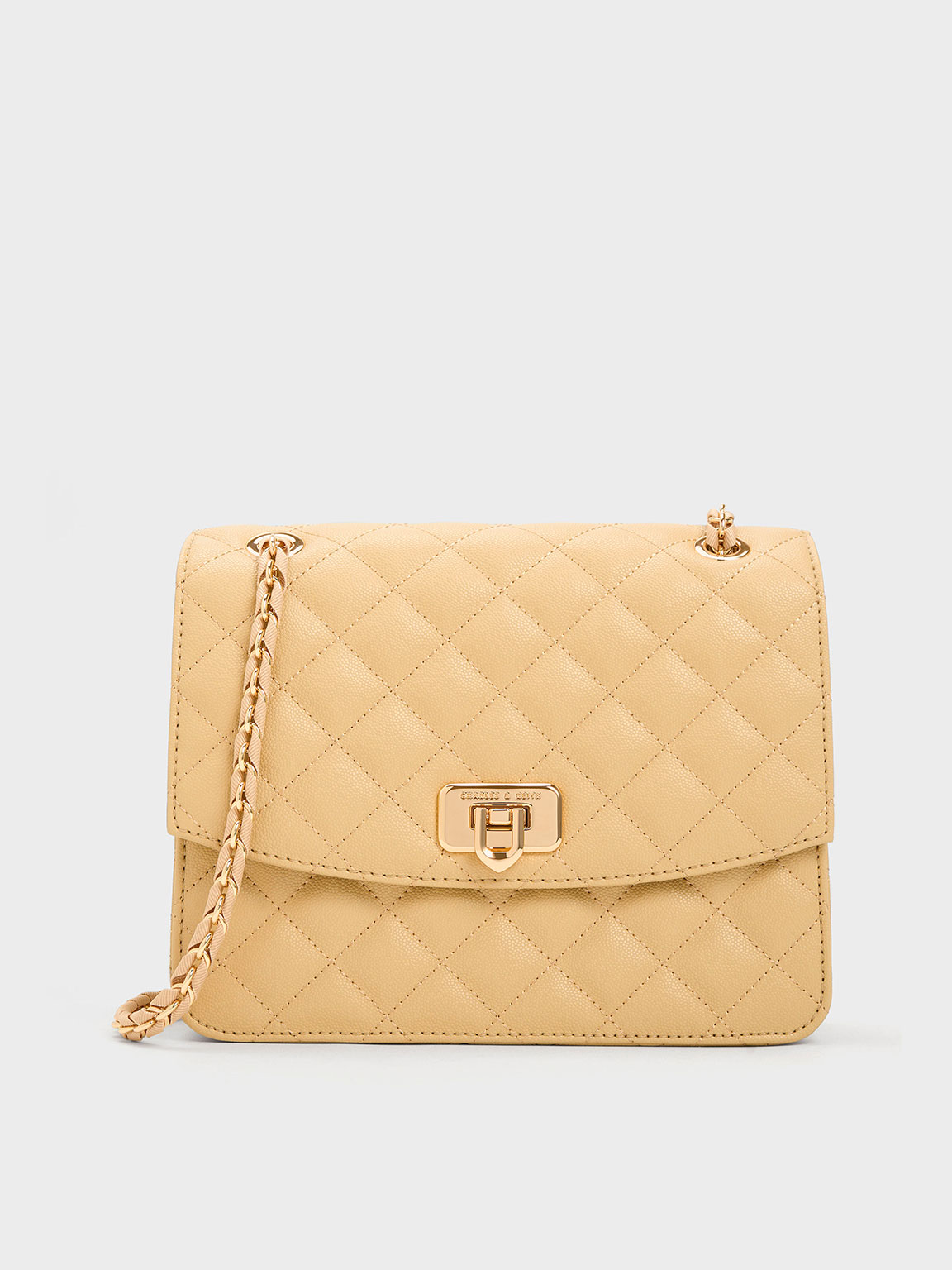 Charles & Keith Cressida Quilted Chain Strap Bag In Beige