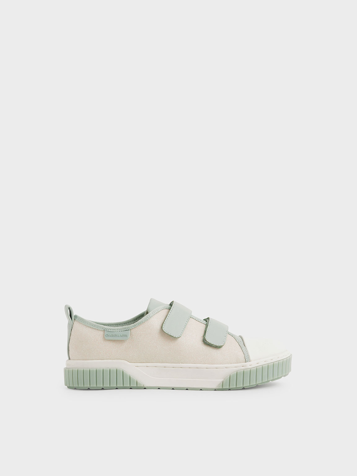 Charles & Keith - Girls' Velcro Strap Glitter Sneakers, Mint Green, US 5.5