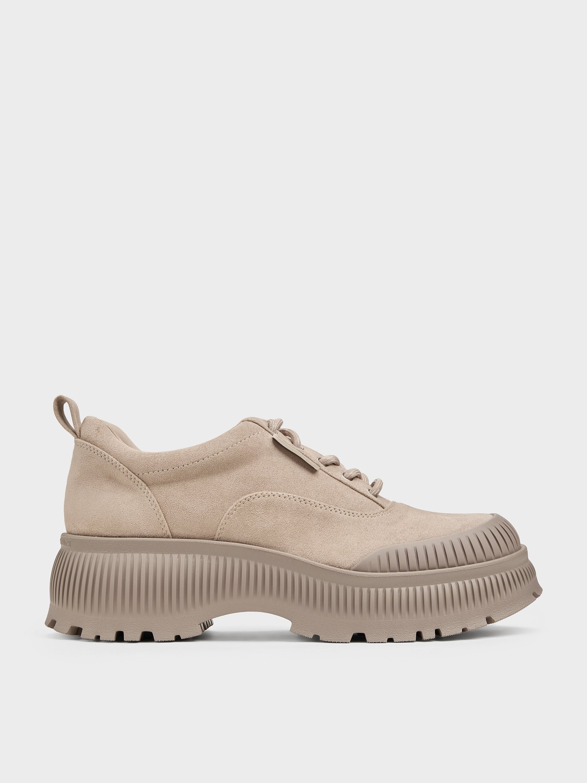 Charles & Keith - Darra Faux Suede Ridged-sole Platform Sneakers In Sand