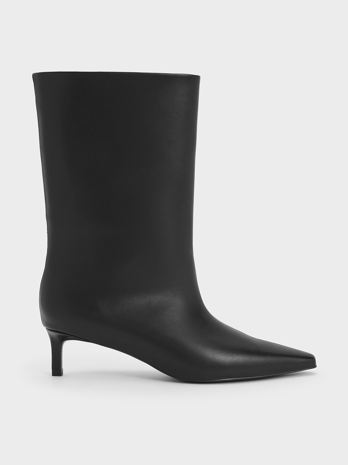 CHARLES & KEITH CHARLES & KEITH - ELONGATED SQUARE-TOE KITTEN-HEEL CALF BOOTS