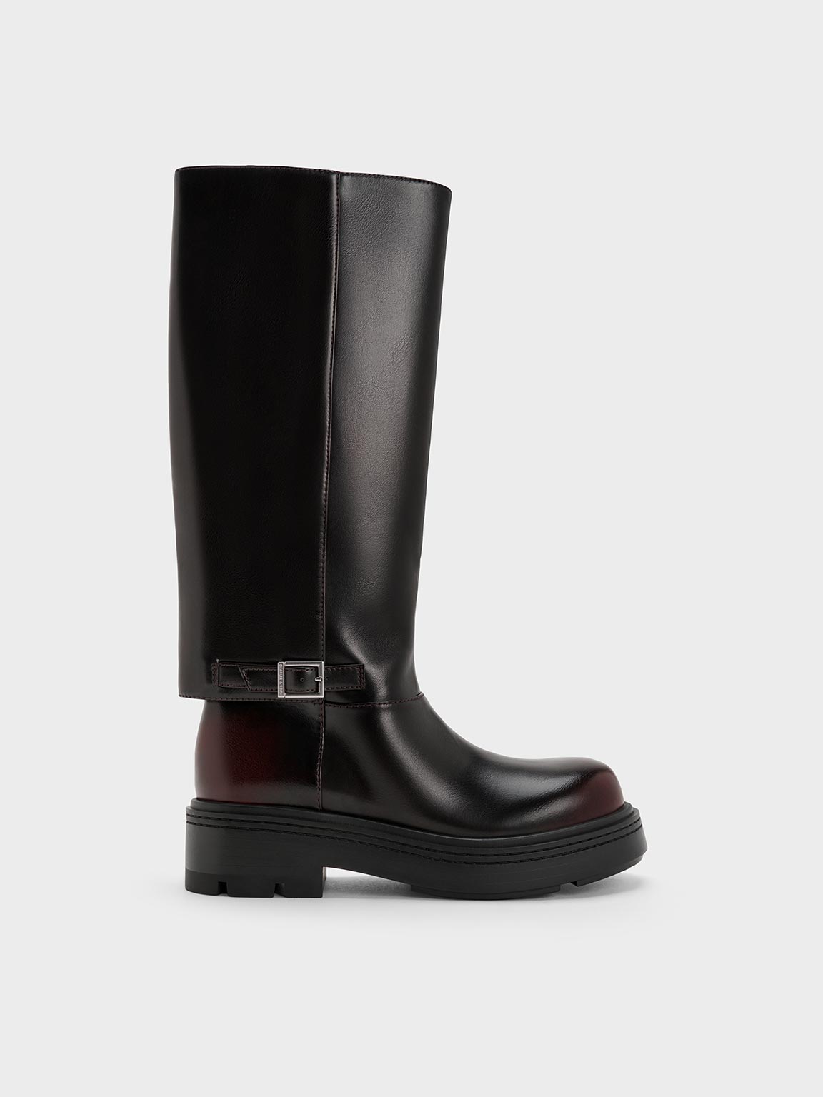 Charles & Keith - Davis Buckled Fold-over Boots In Dark Brown
