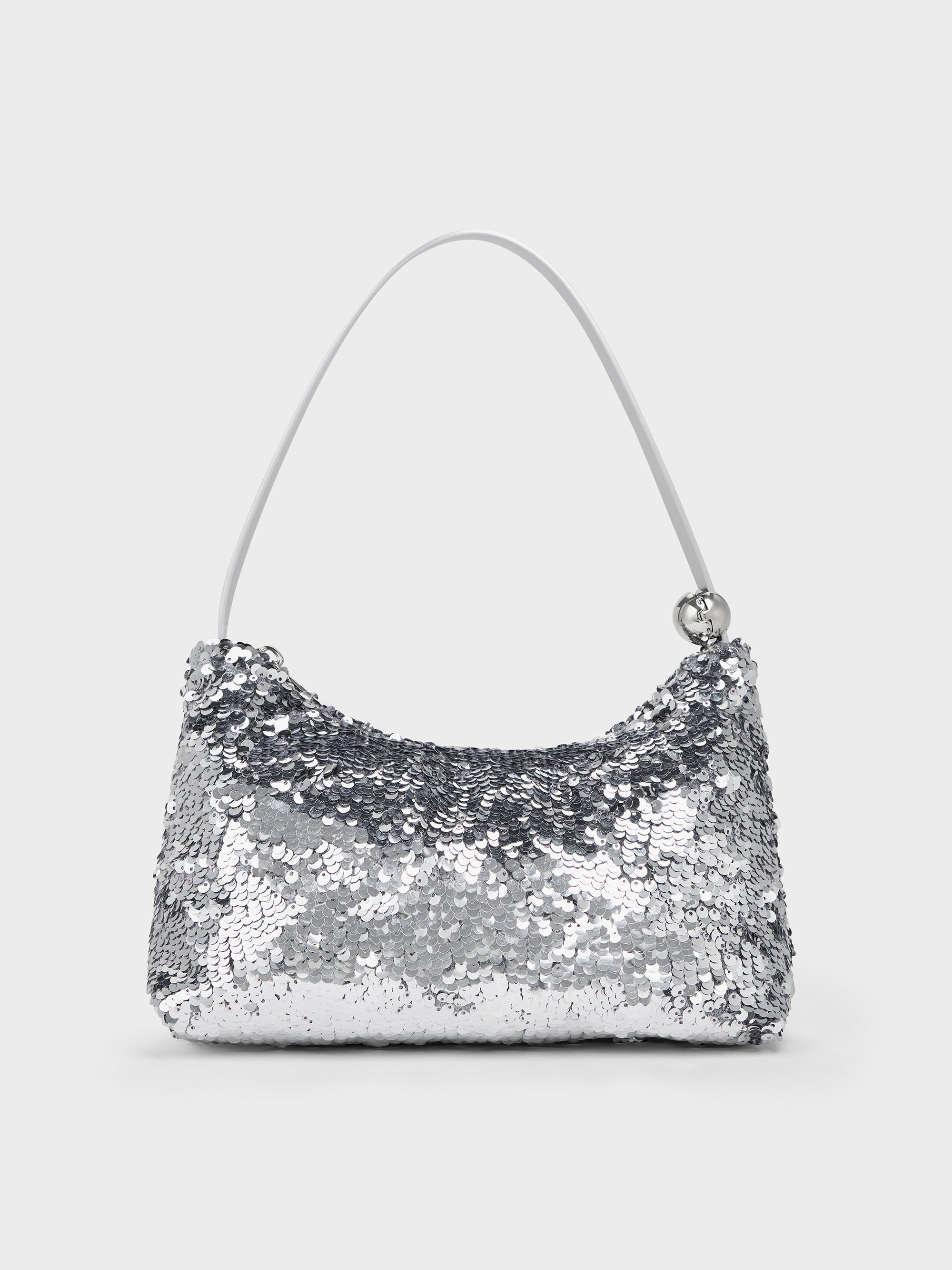 Charles & Keith - Jesmyn Sequinned Two-way Bag In Silver