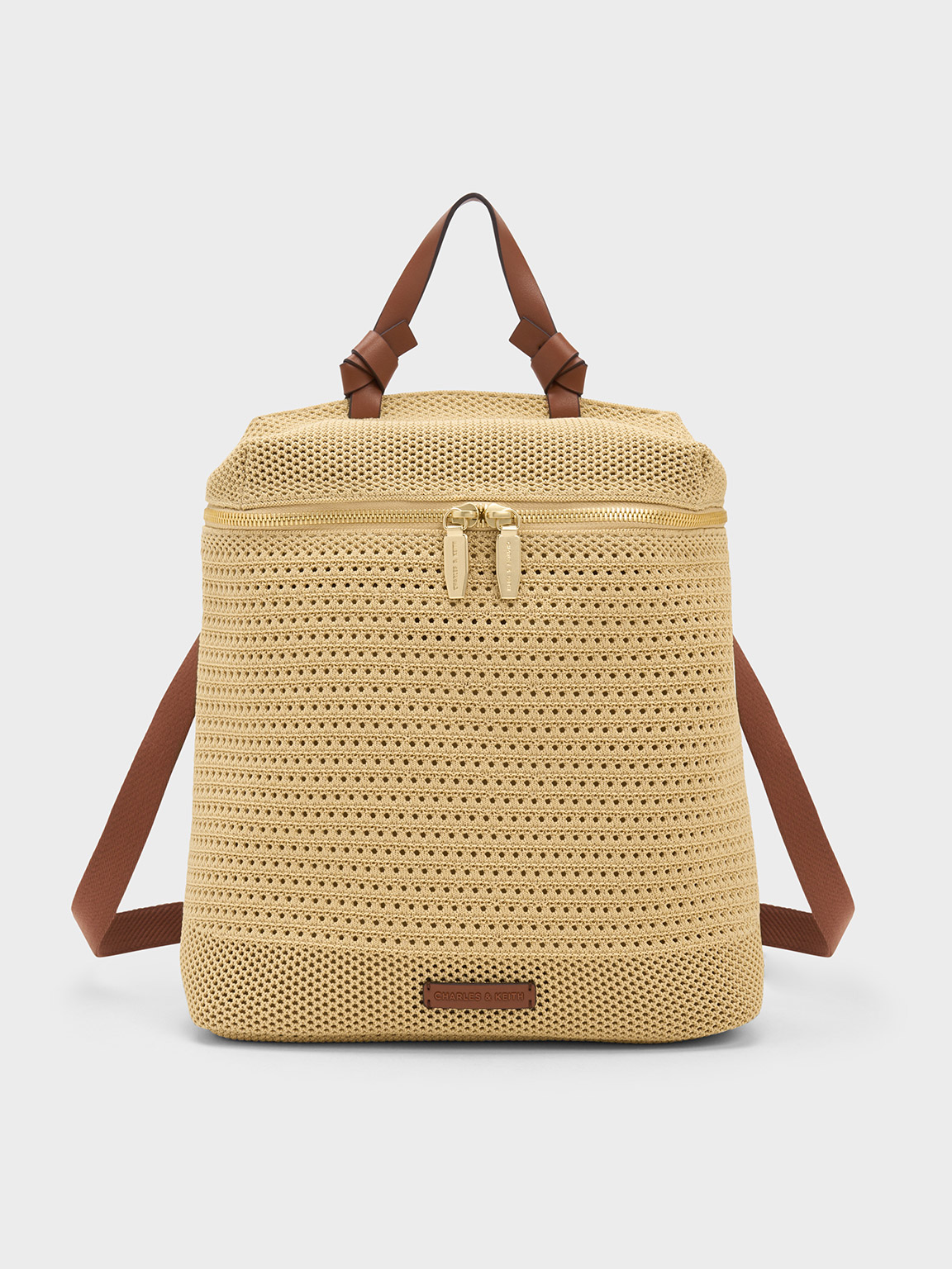 Charles & Keith Ida Knitted Backpack In Brown