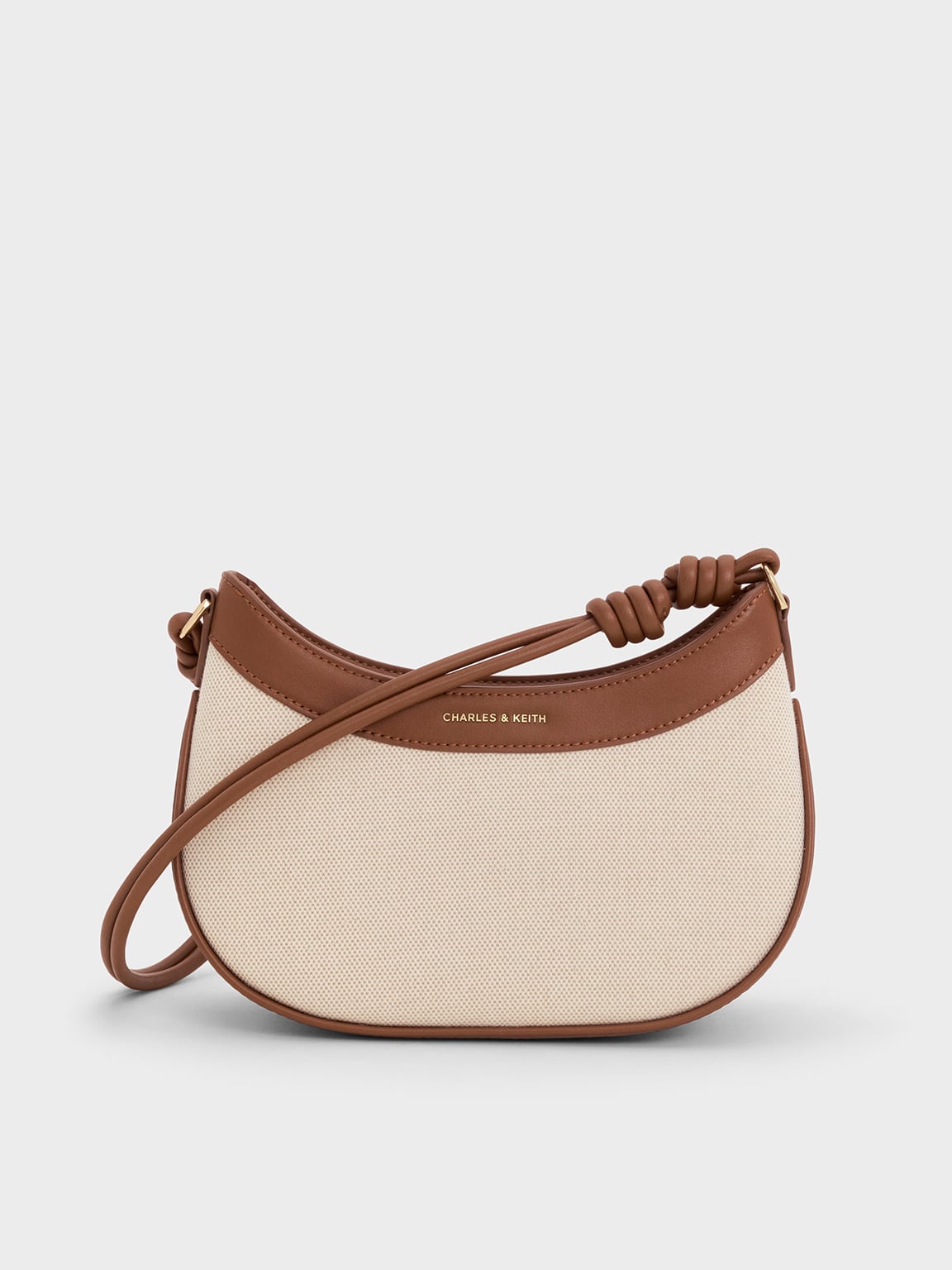 Sabine Canvas Knotted-Strap Curved Shoulder Bag - Chocolate