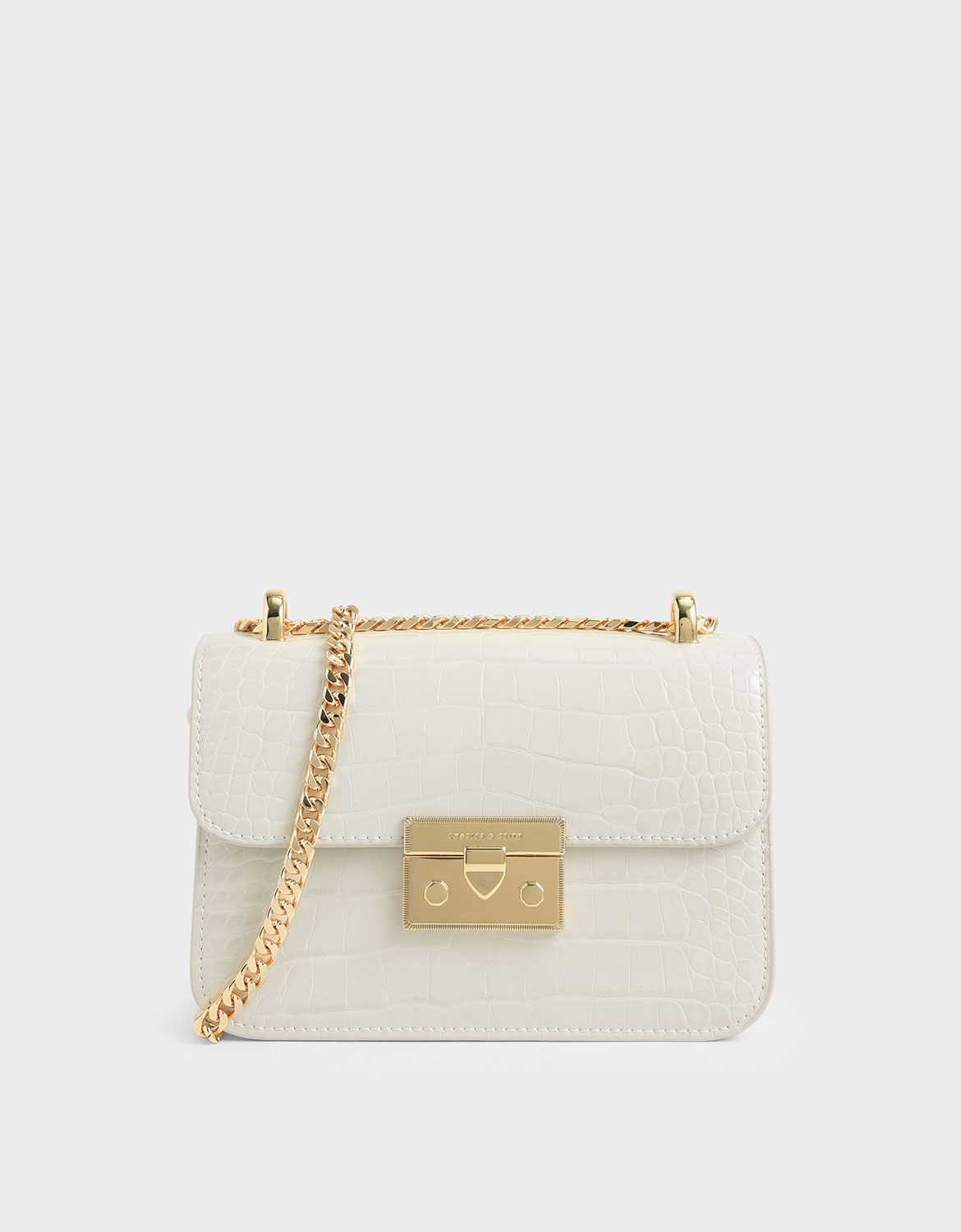 Chalk Croc-Effect Chain Strap Crossbody Bag - CHARLES & KEITH KH