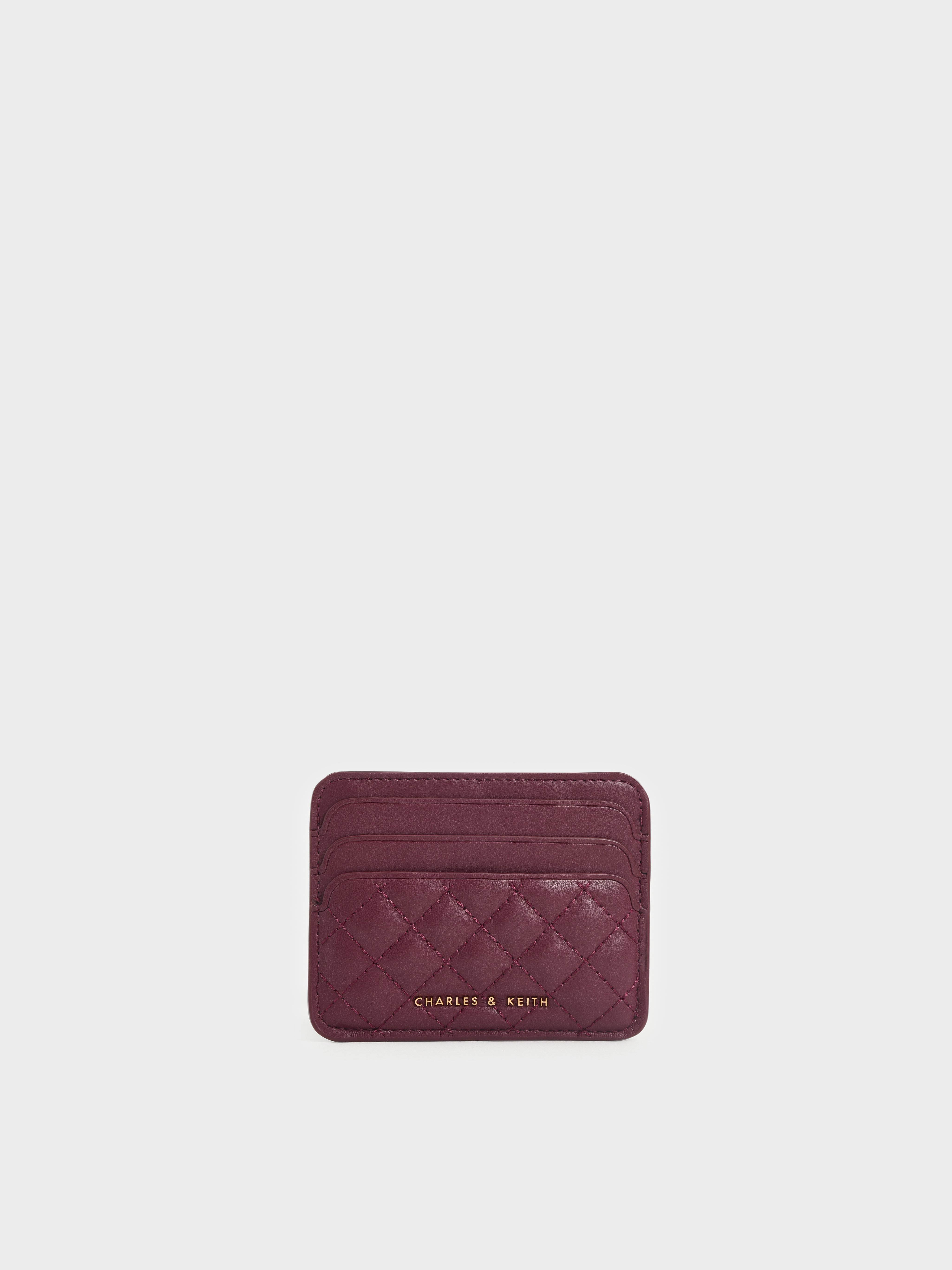 Charles & Keith - Women's Cleo Quilted Card Holder, Burgundy, Xxs