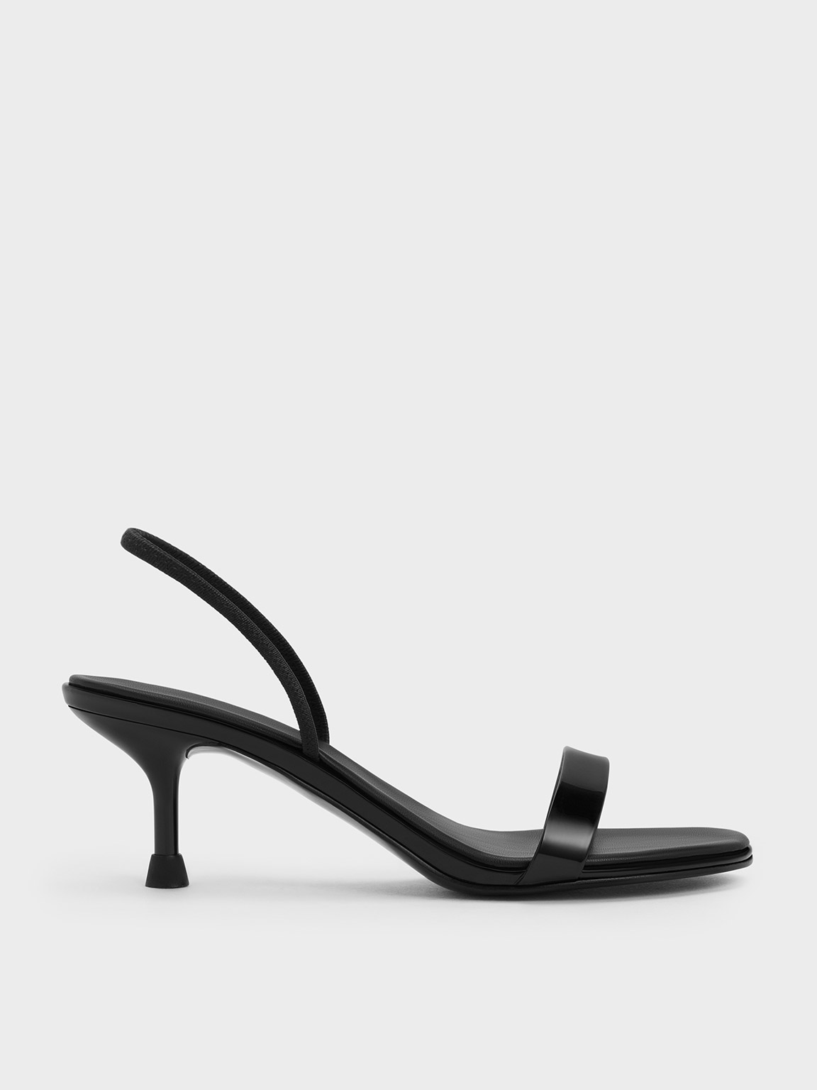 Charles & Keith Patent Strap Kitten-heel Slingback Pumps In Black Patent
