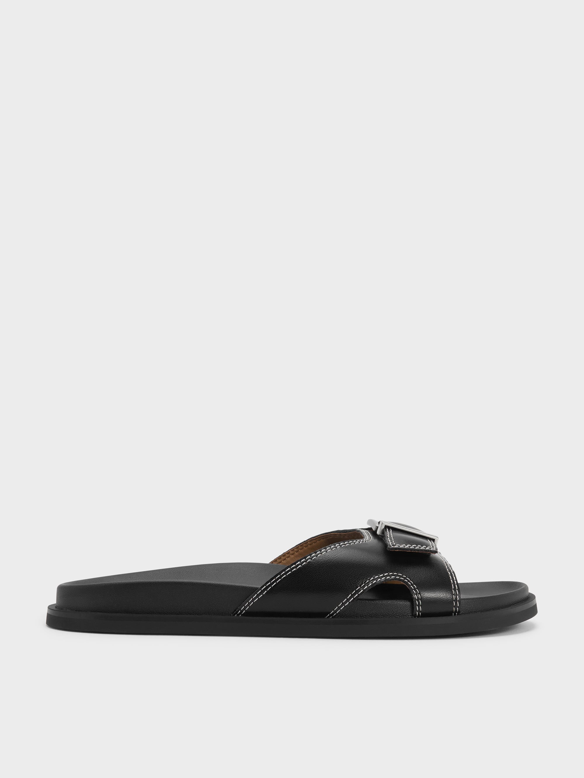 CHARLES & KEITH - Stitch-Trim Buckled Slides