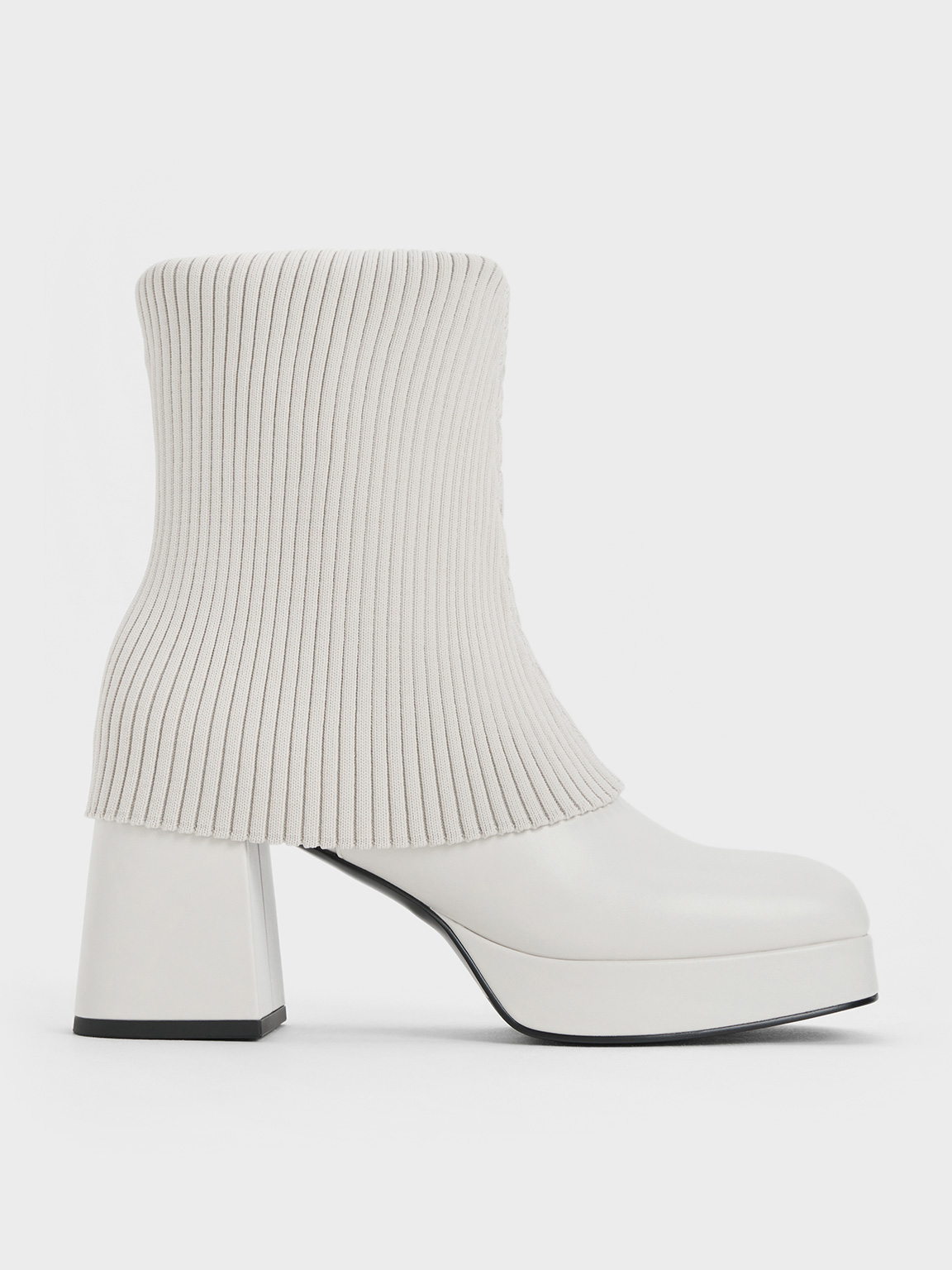 Charles & Keith Evie Knitted-sock Ankle Boots In White