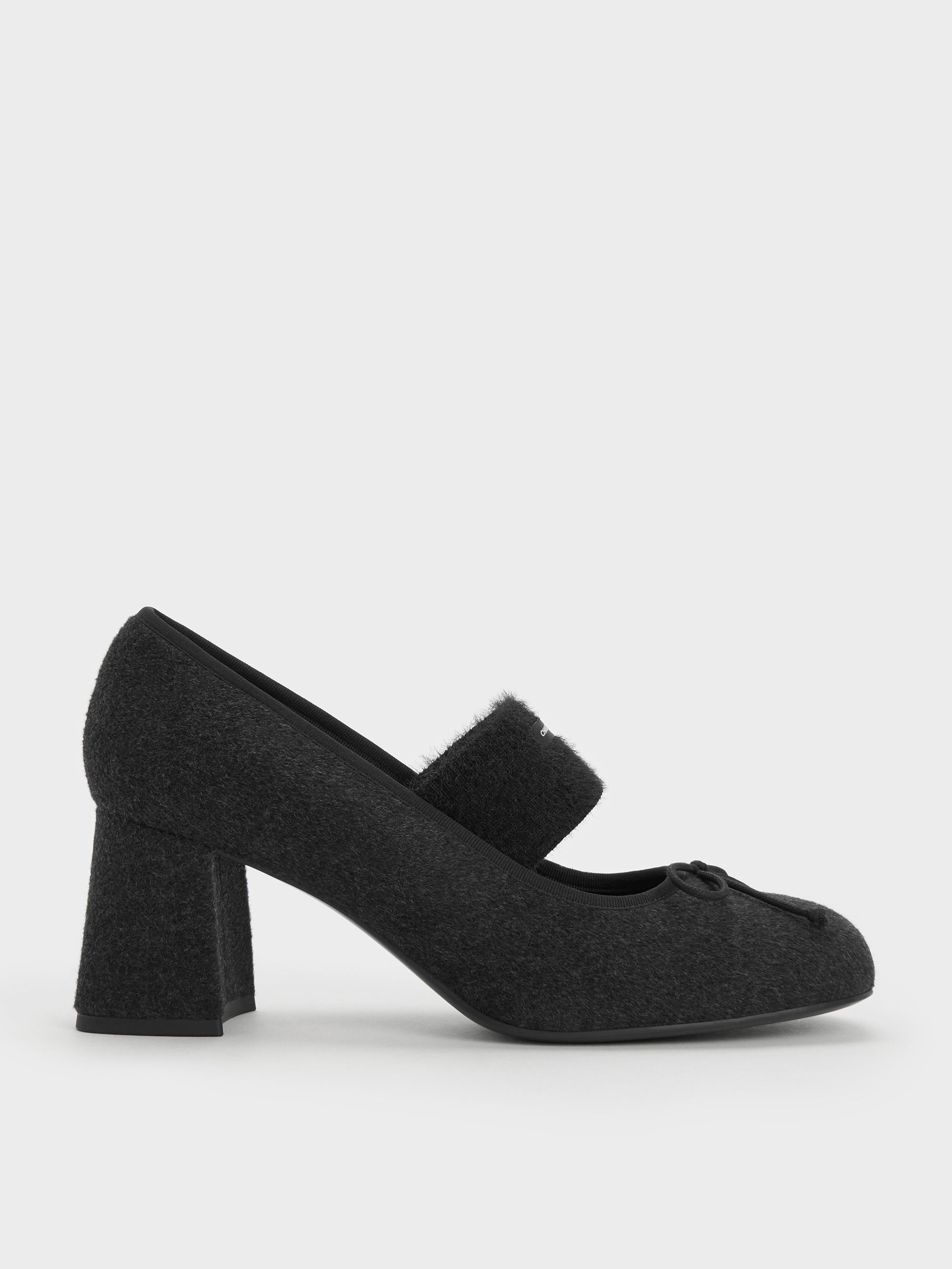 Black Textured Winona Felt Mary Jane Pumps - Black Textured