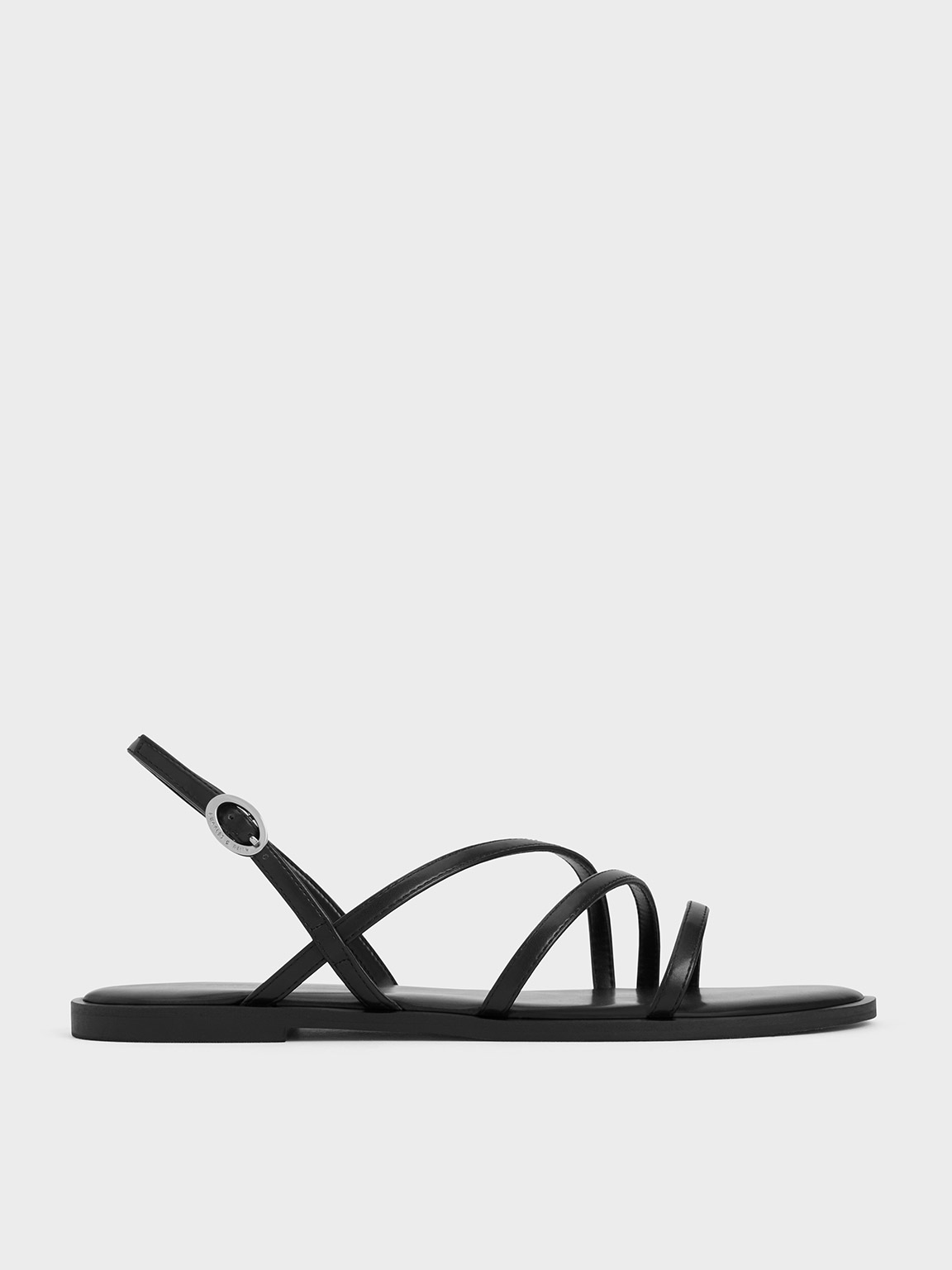 Charles & Keith Asymmetric Triple-strap Sandals In Black