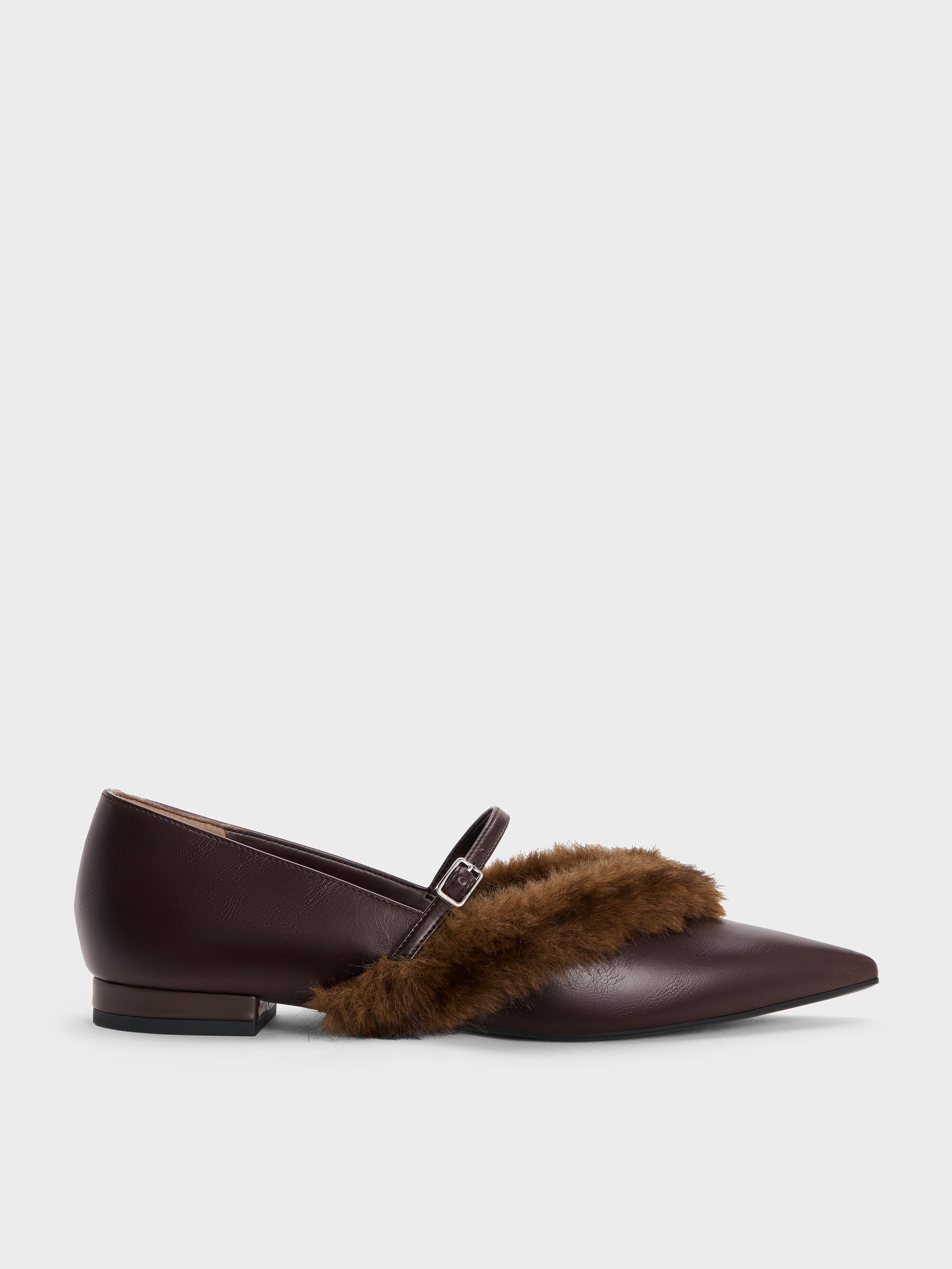 CHARLES & KEITH - Emila Fur-Trim Pointed Mary Janes