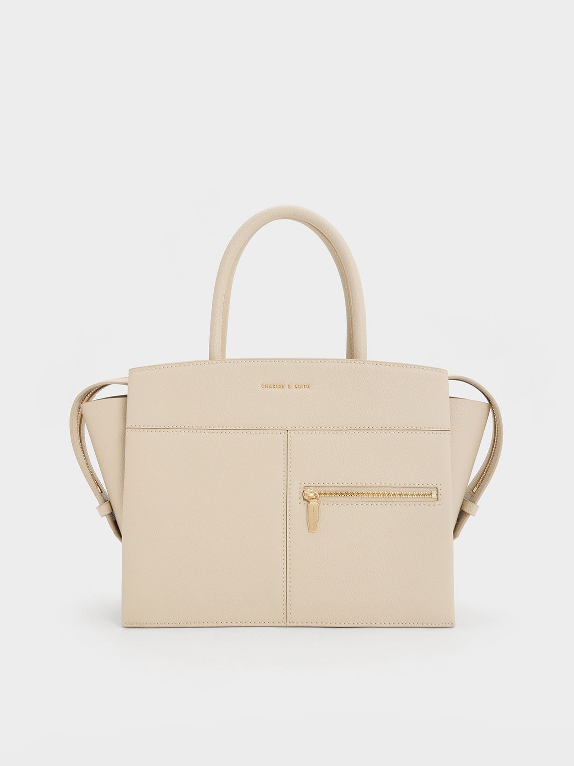 Charles & Keith Anwen Trapeze Top Handle Bag In Neutral