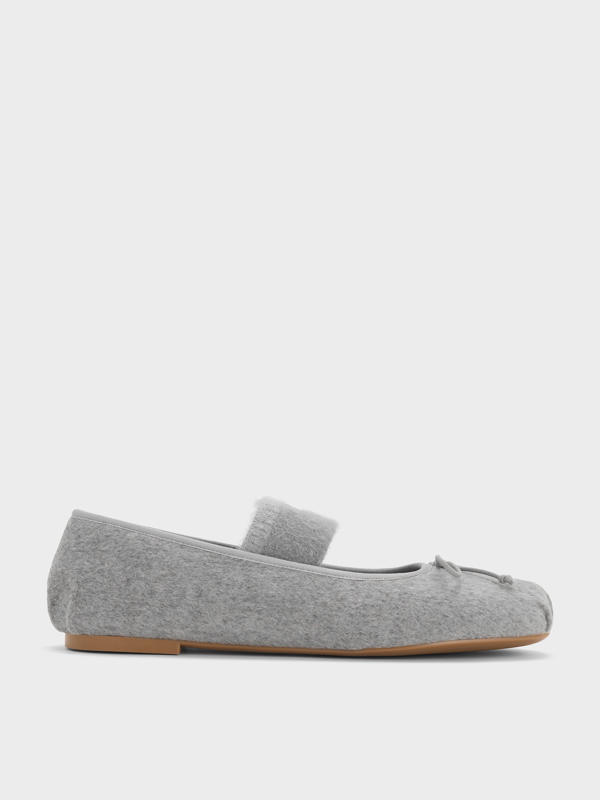 Charles & Keith - Winona Felt Bow Furry-strap Mary Jane Flats In Animal Print