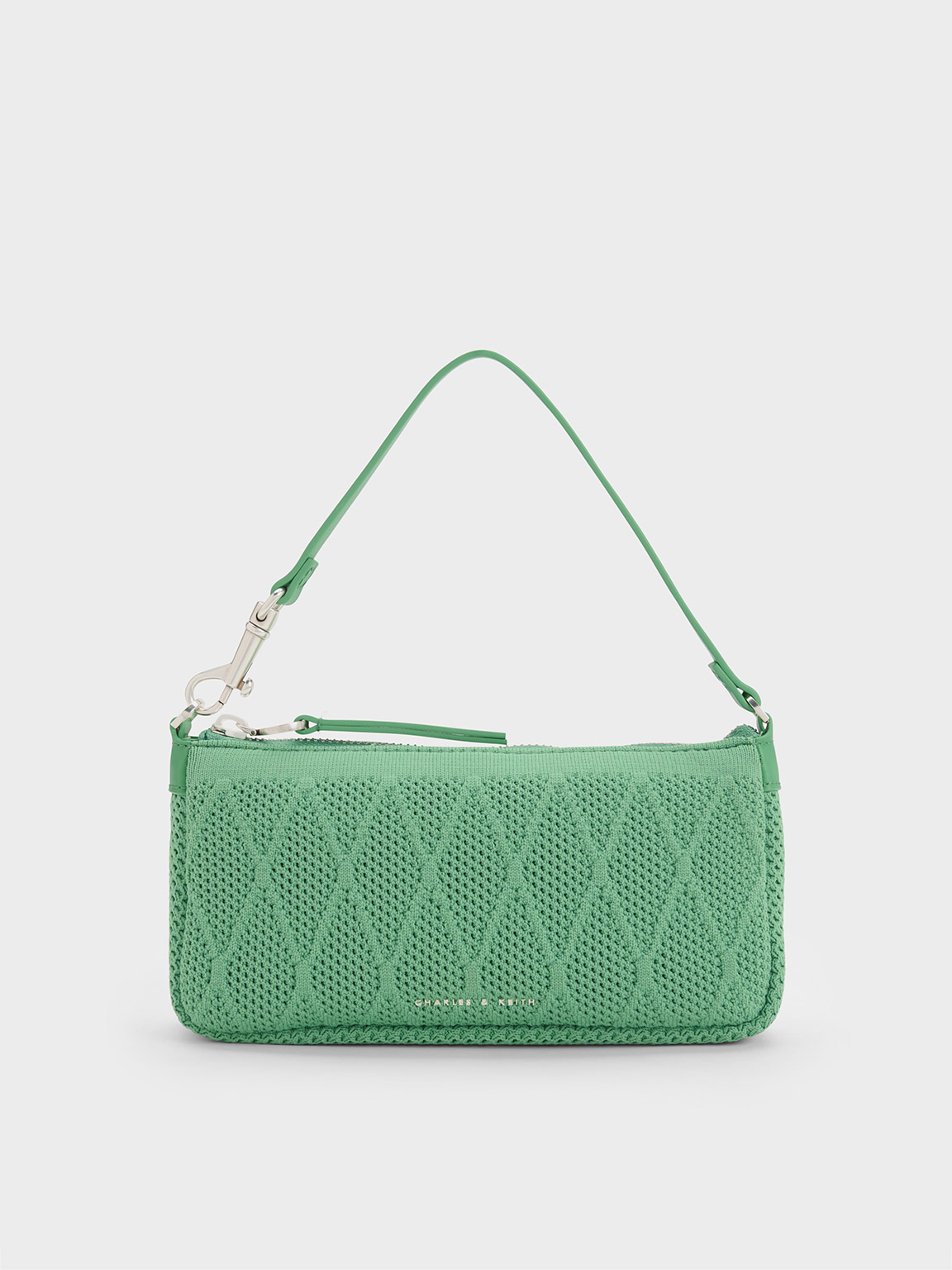 Charles & Keith Geona Knitted Phone Pouch In Green