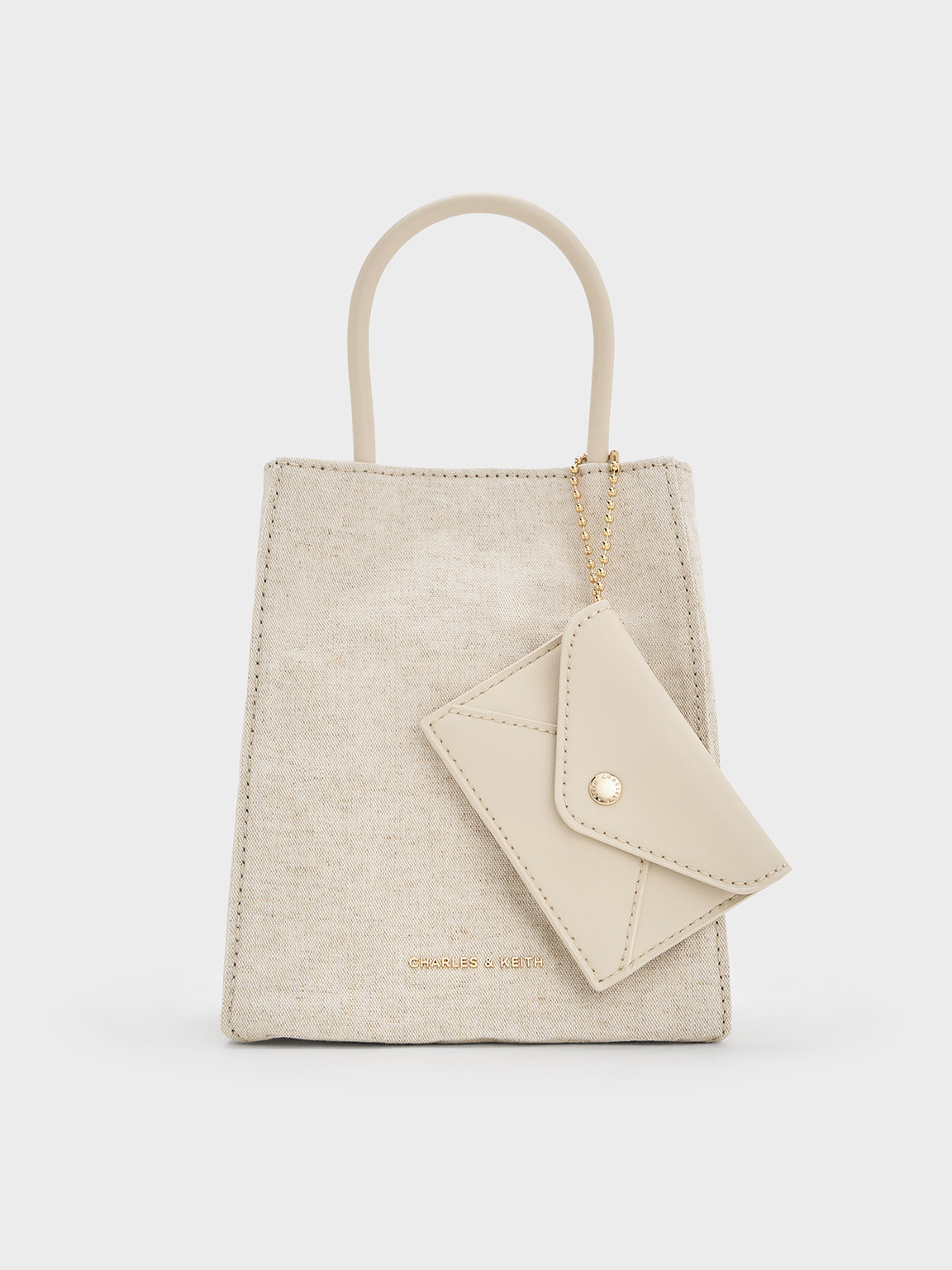 Charles & Keith Matina Linen Elongated Tote Bag In Neutral