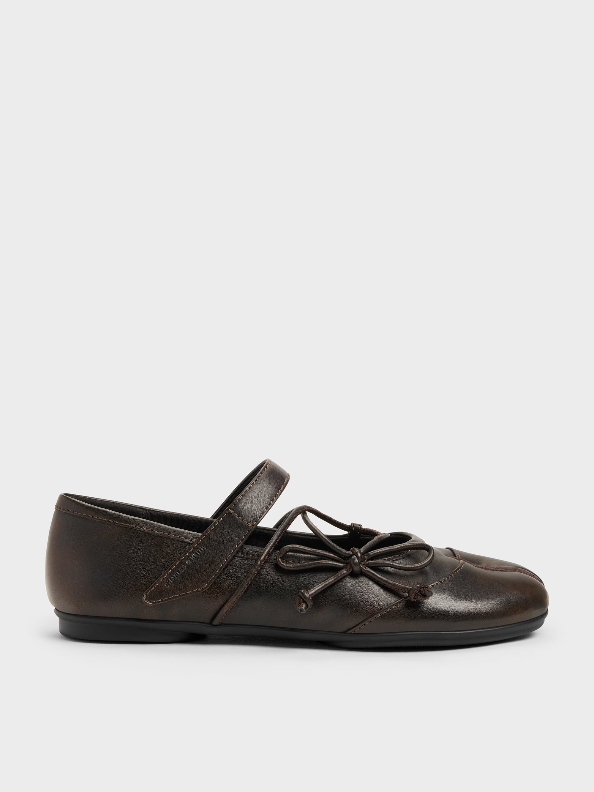 Aether Lace-Up Split-Toe Mary Jane Flats - Brown - CHARLES & KEITH SG